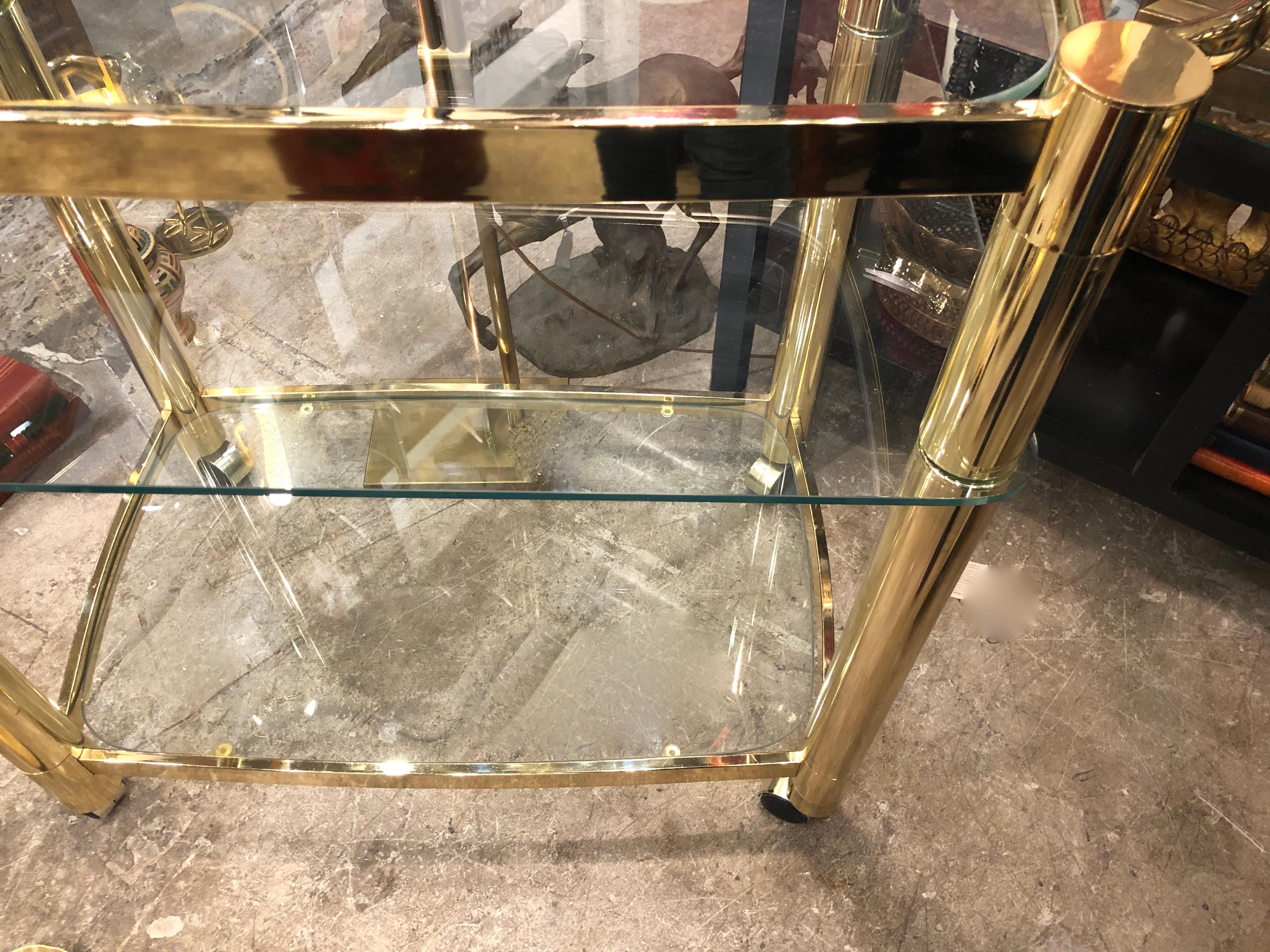 Hollywood Regency Mid-Century Modern Brass and Glass Bar Cart