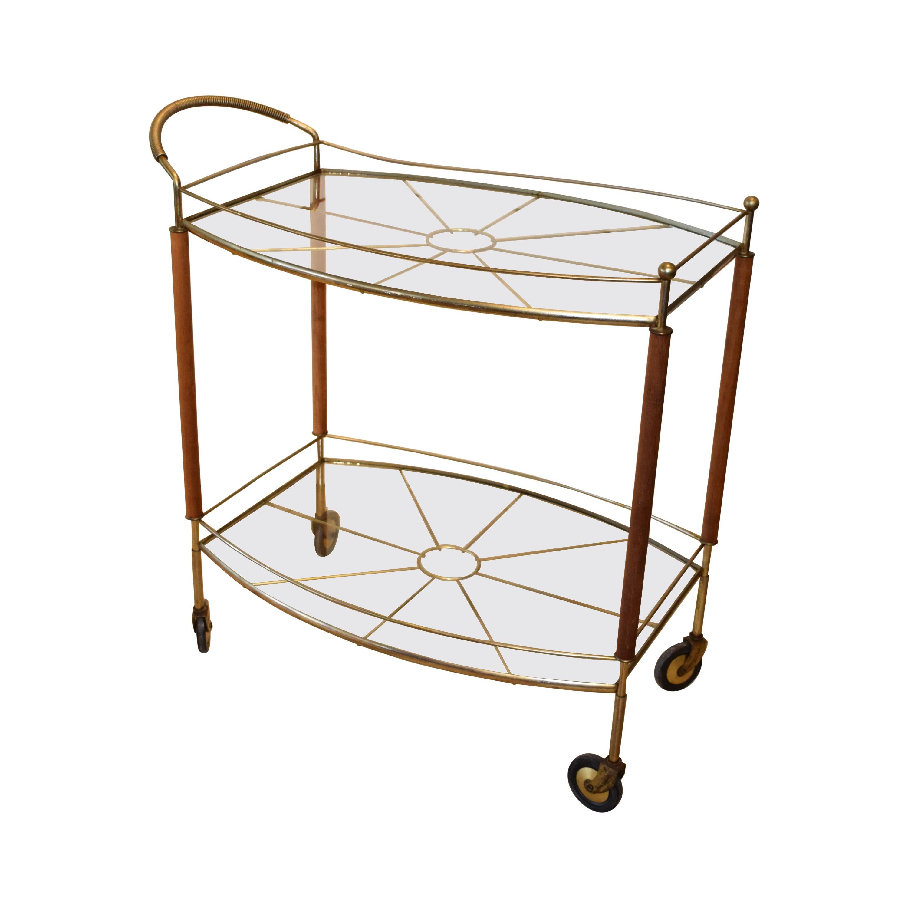 MidCentury Modern Brass and Glass Bar Cart For Sale at 1stdibs