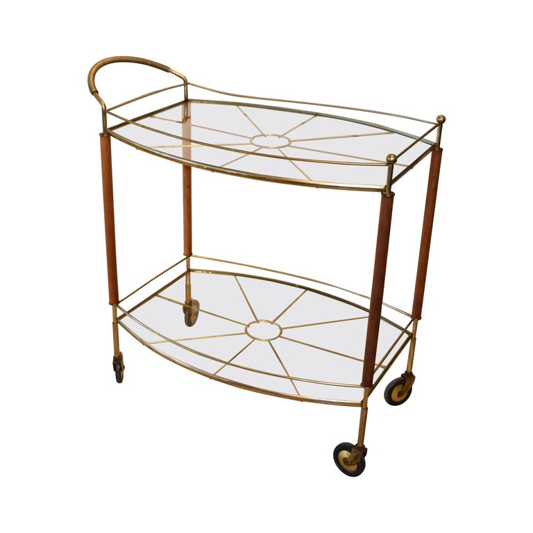MidCentury Modern Brass and Glass Bar Cart For Sale at 1stdibs