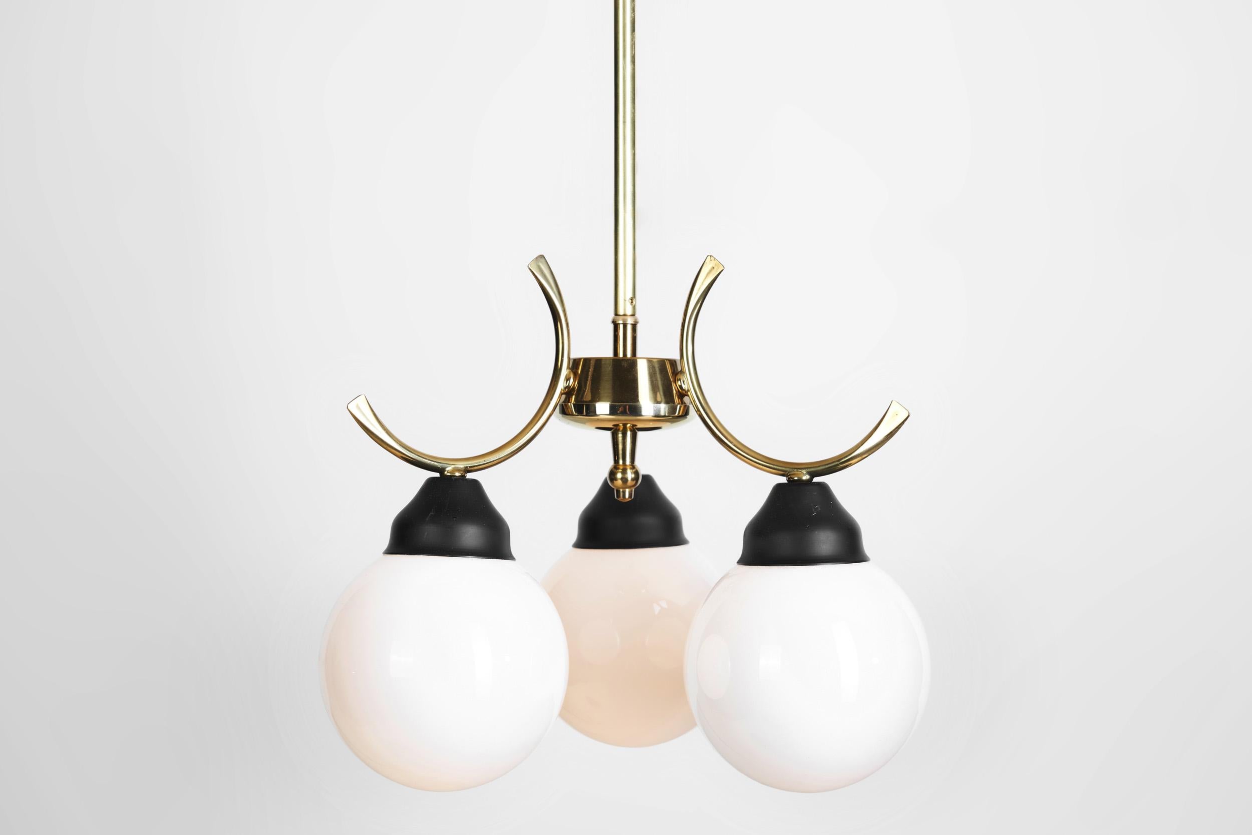 Mid-Century Modern Brass and Glass Ceiling Lamp, Europe, circa 1950s For Sale 5