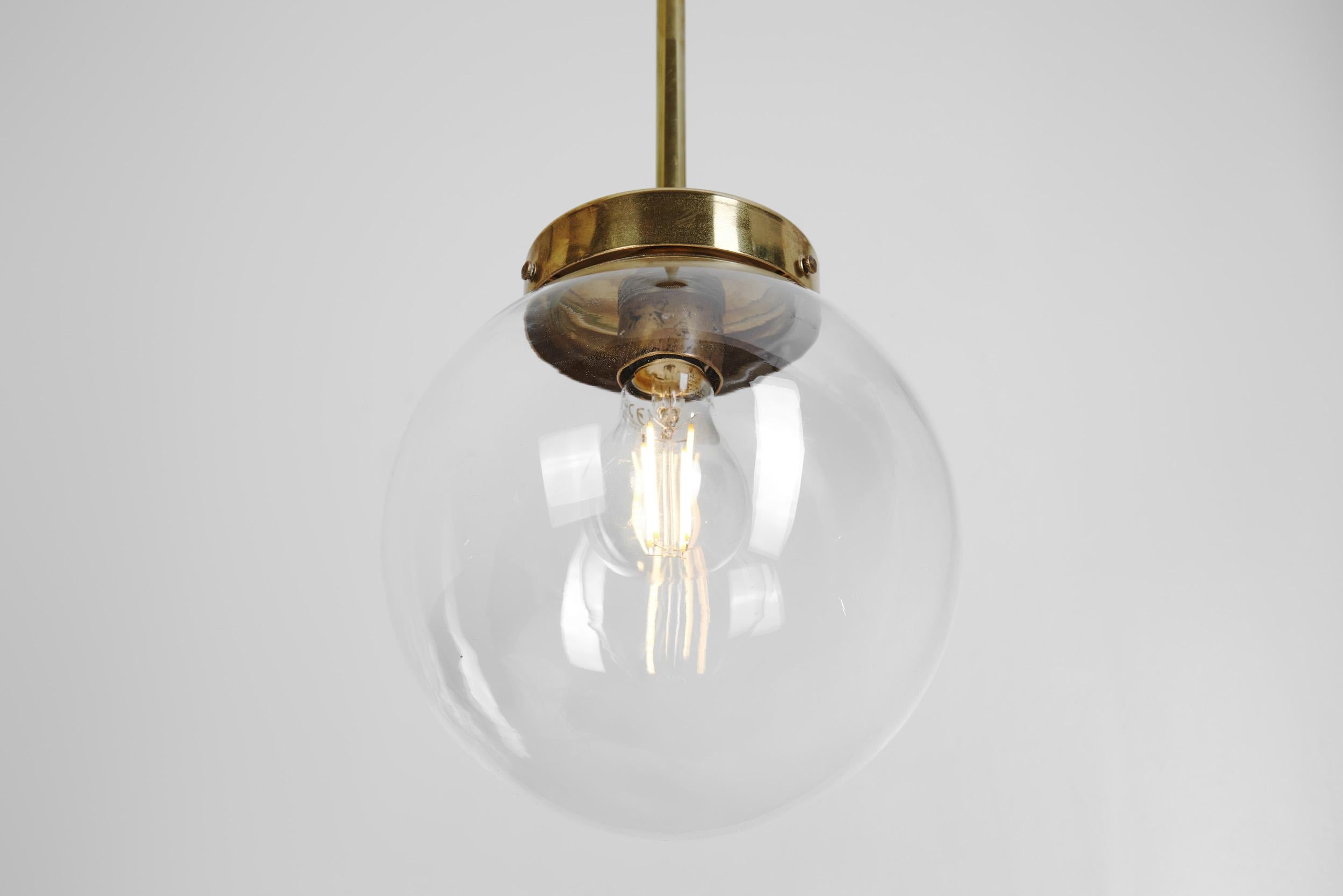 Mid-Century Modern Brass and Glass Ceiling Lamp, Europe ca 1950s For Sale 5