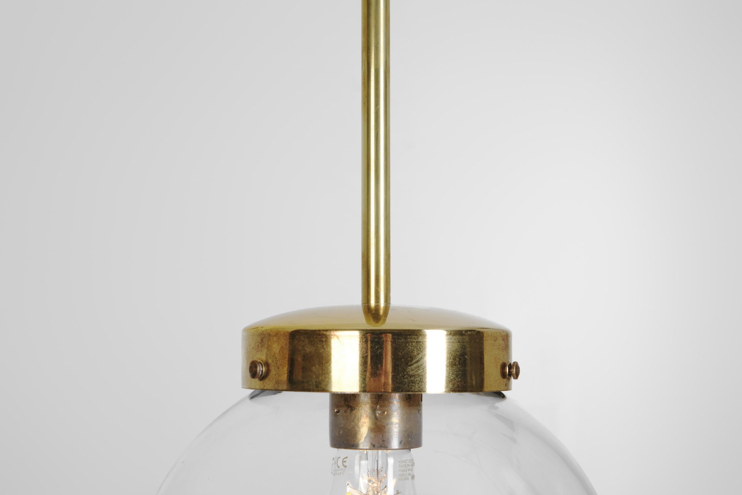Mid-Century Modern Brass and Glass Ceiling Lamp, Europe ca 1950s For Sale 6