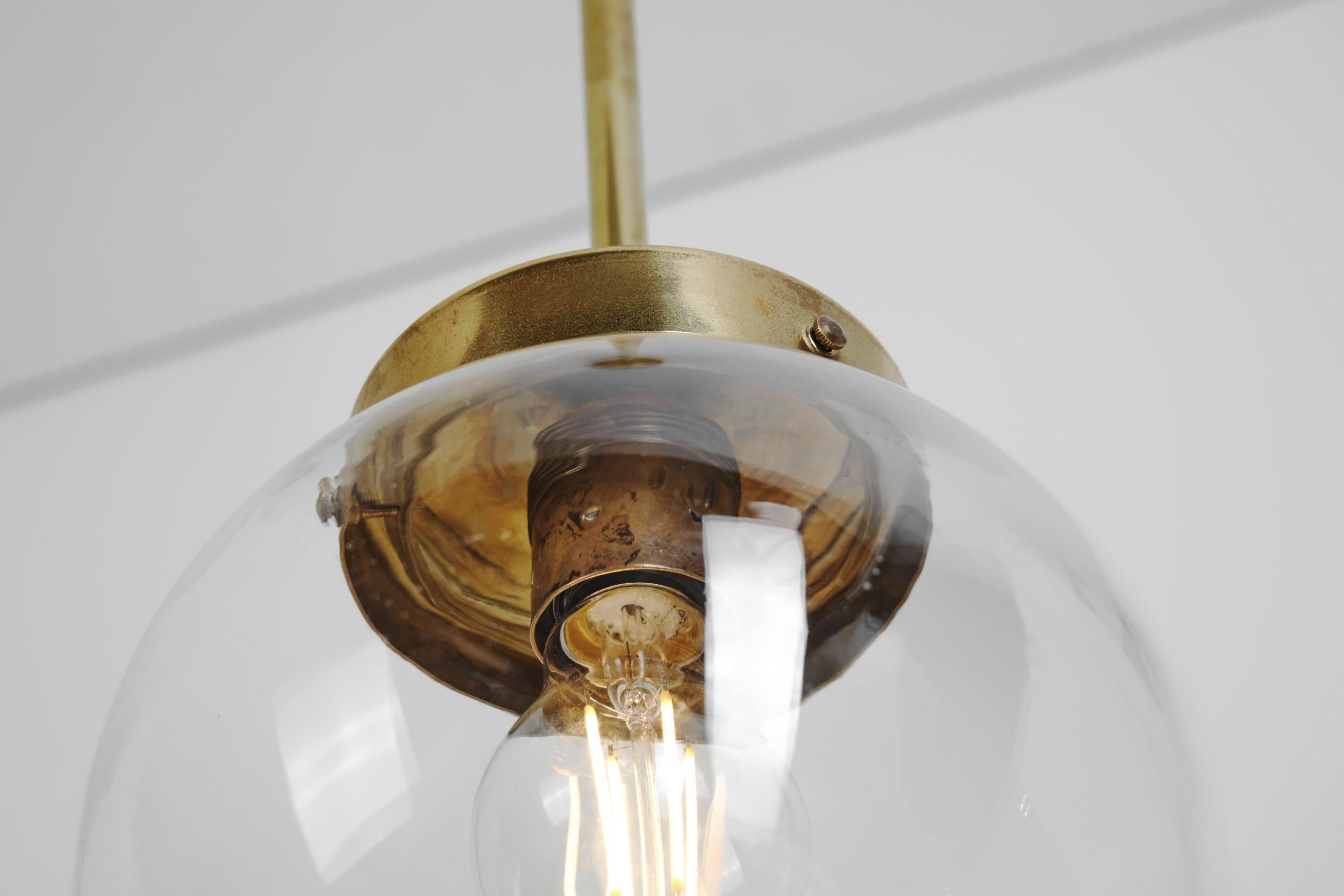 Mid-Century Modern Brass and Glass Ceiling Lamp, Europe ca 1950s For Sale 7