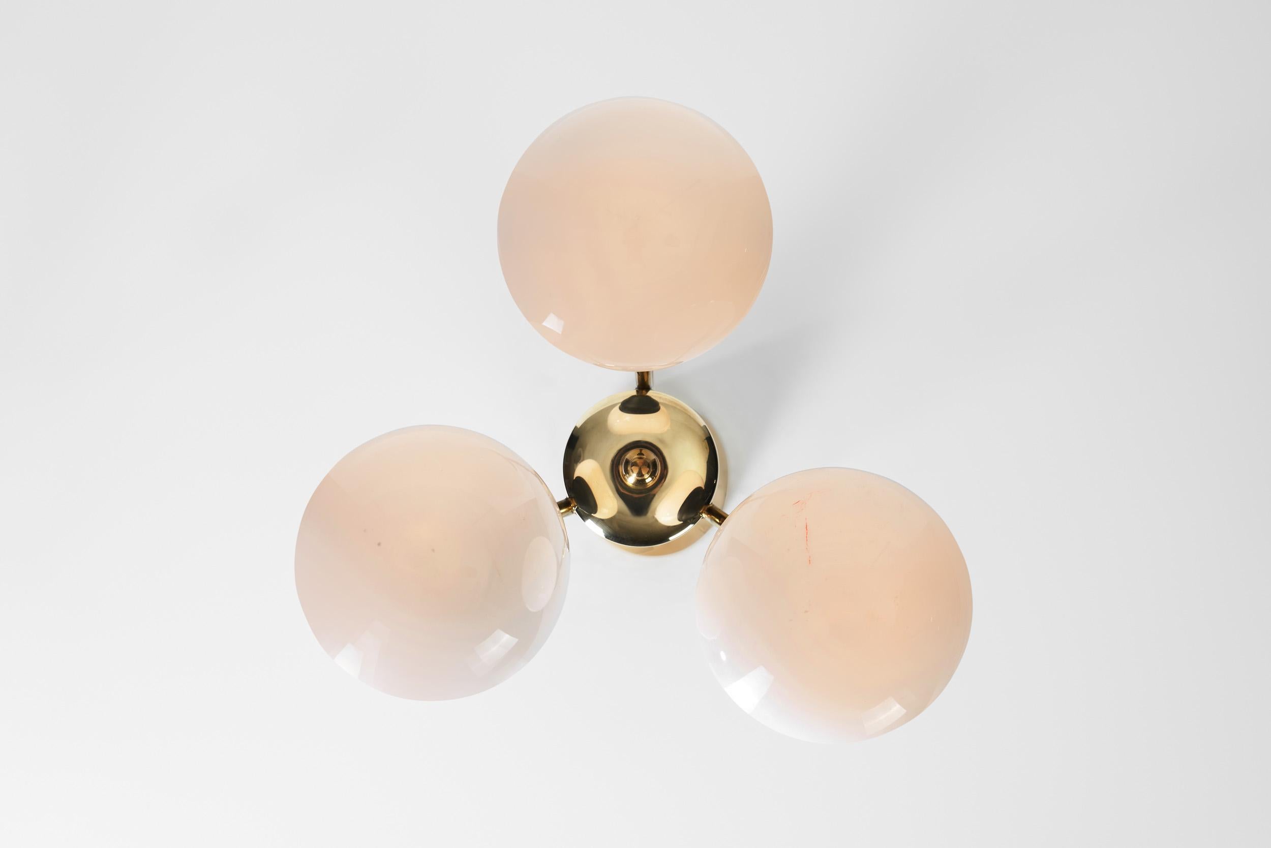 Mid-Century Modern Brass and Glass Ceiling Lamp, Europe, circa 1950s For Sale 8