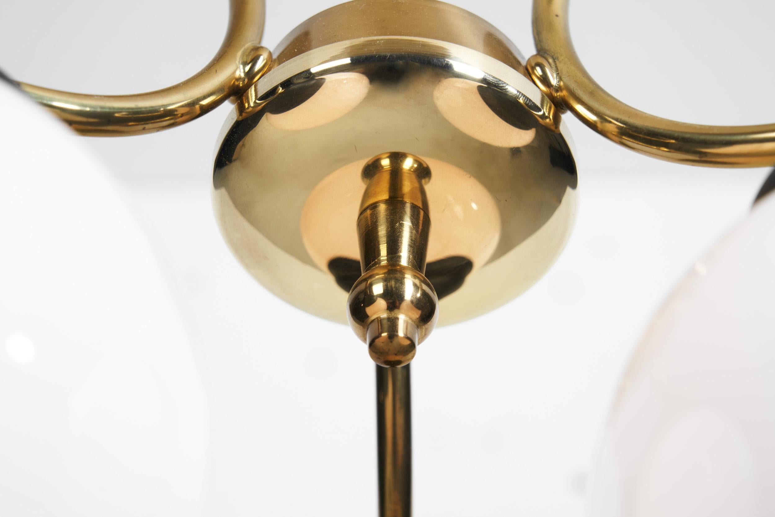 Mid-Century Modern Brass and Glass Ceiling Lamp, Europe, circa 1950s For Sale 9
