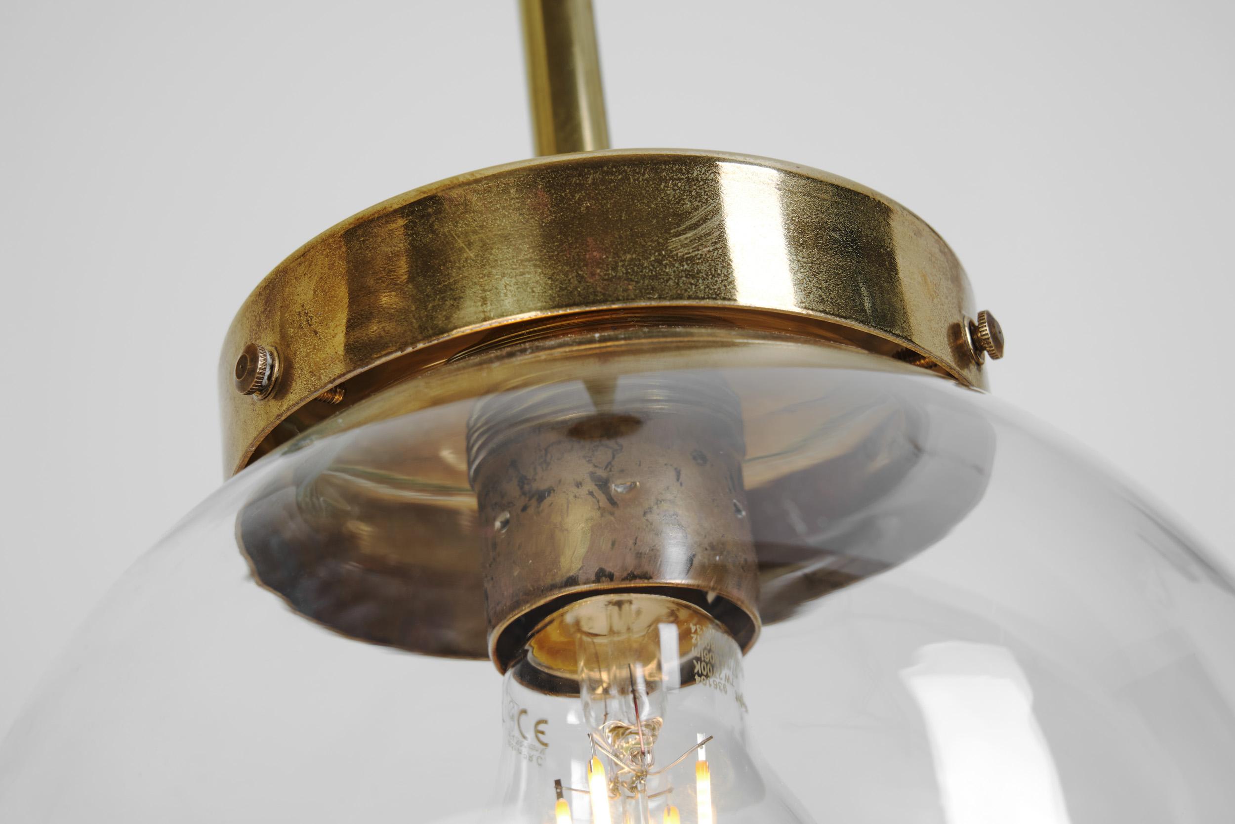 Mid-Century Modern Brass and Glass Ceiling Lamp, Europe ca 1950s For Sale 9