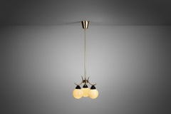 Mid-Century Modern Brass and Glass Ceiling Lamp, Europe, circa 1950s
