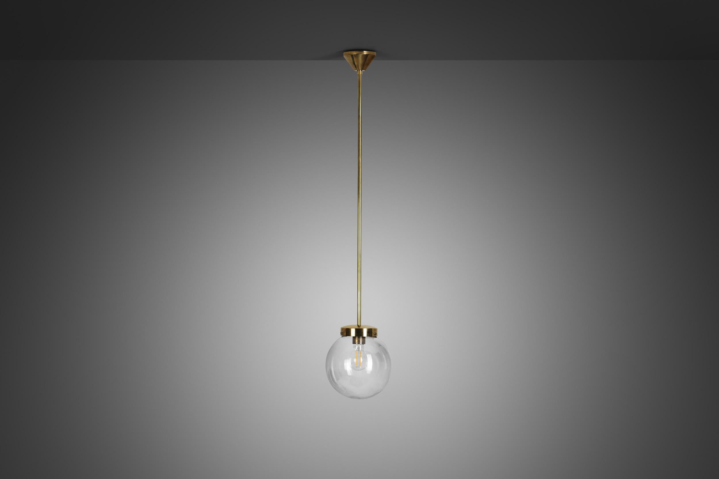 European Mid-Century Modern Brass and Glass Ceiling Lamp, Europe ca 1950s For Sale