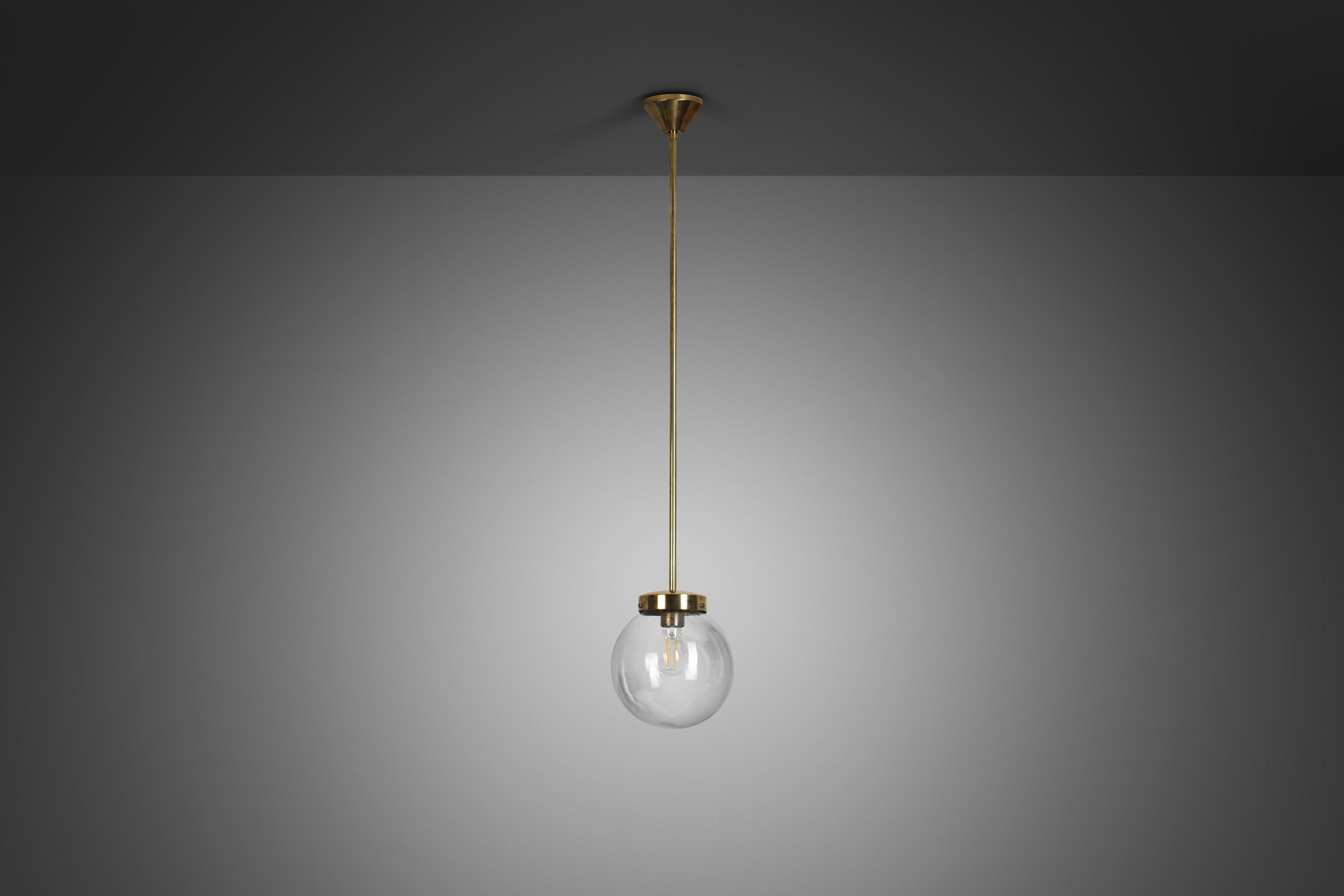 Mid-20th Century Mid-Century Modern Brass and Glass Ceiling Lamp, Europe ca 1950s For Sale