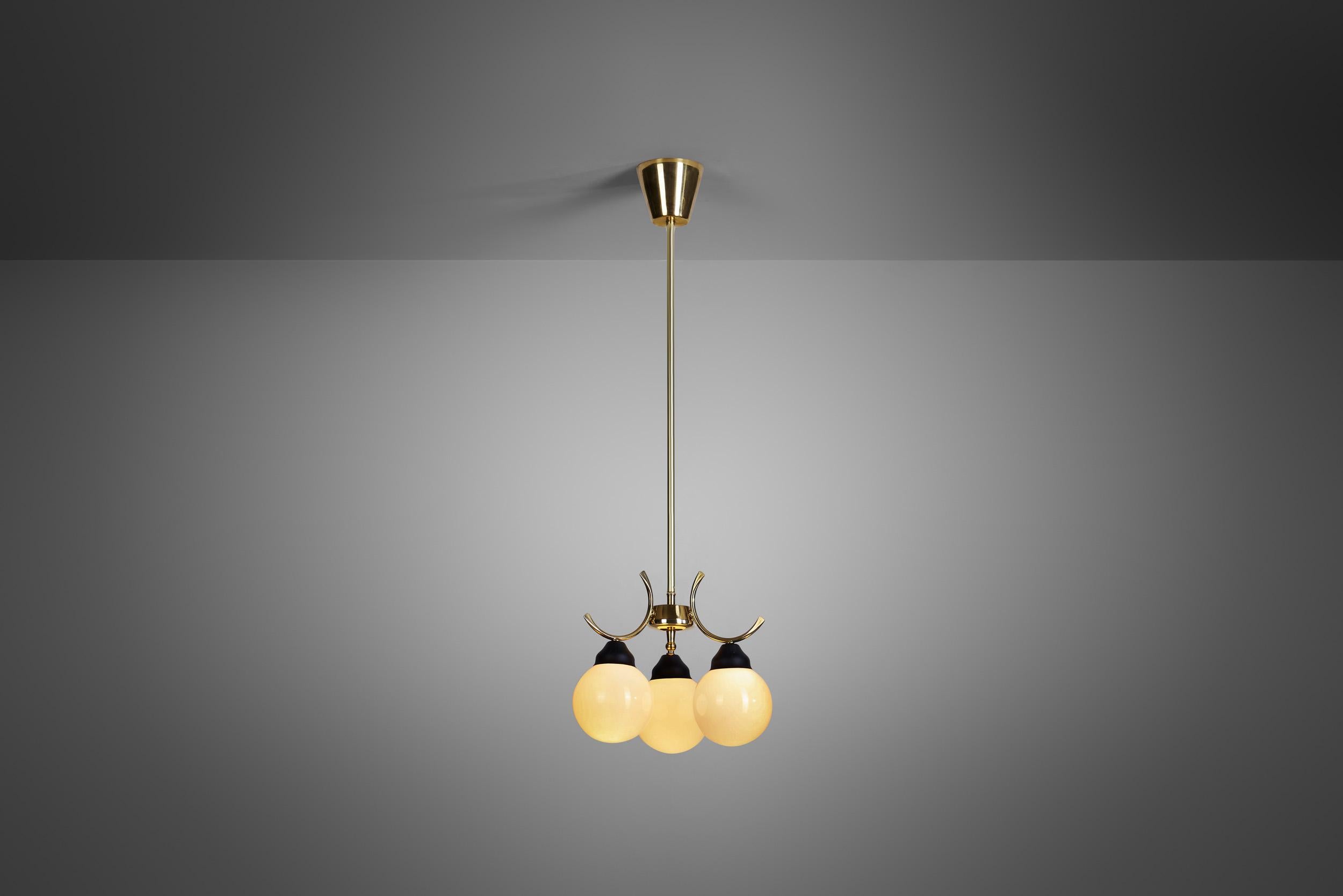 Mid-Century Modern Brass and Glass Ceiling Lamp, Europe, circa 1950s For Sale 1