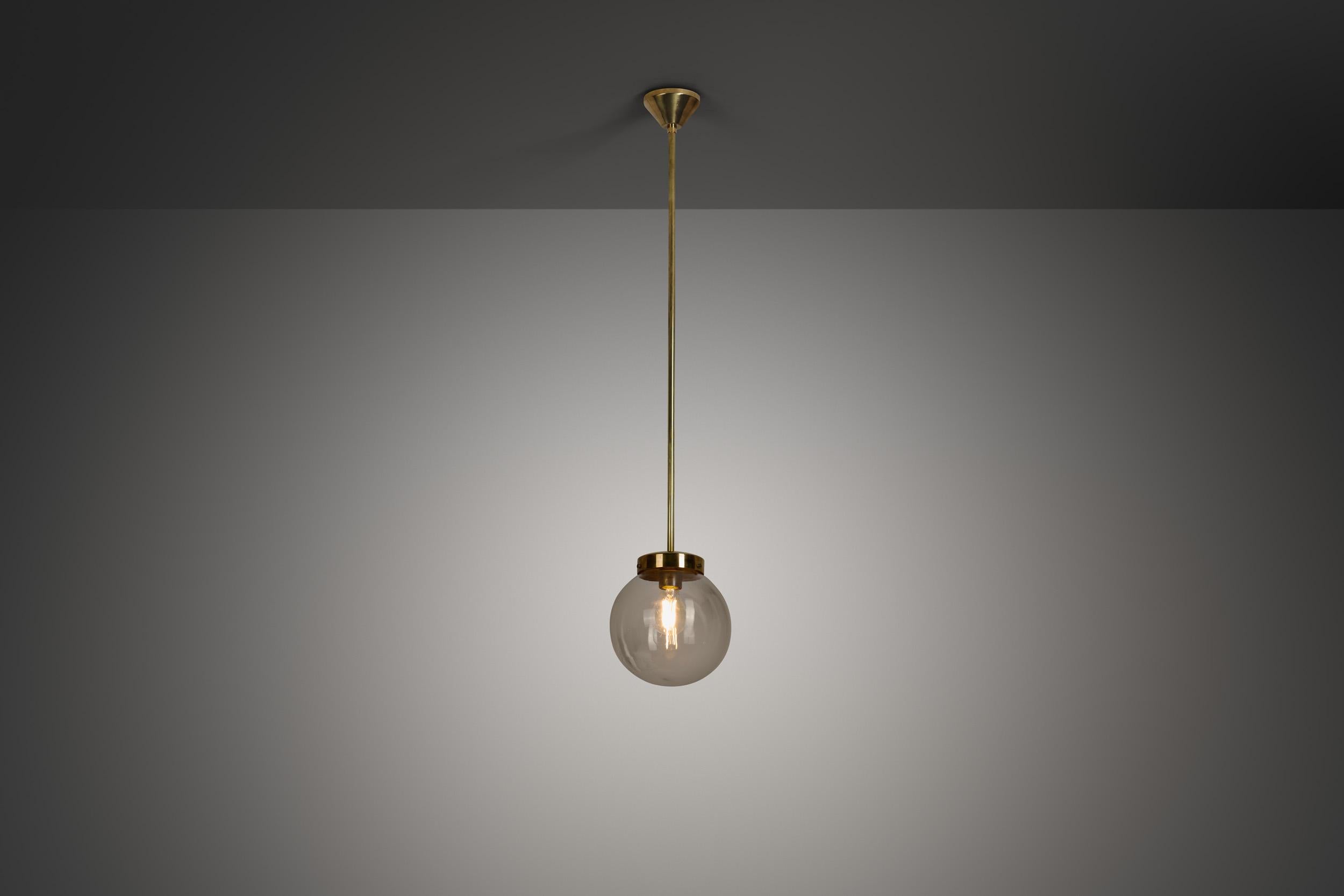 Mid-Century Modern Brass and Glass Ceiling Lamp, Europe ca 1950s For Sale 1
