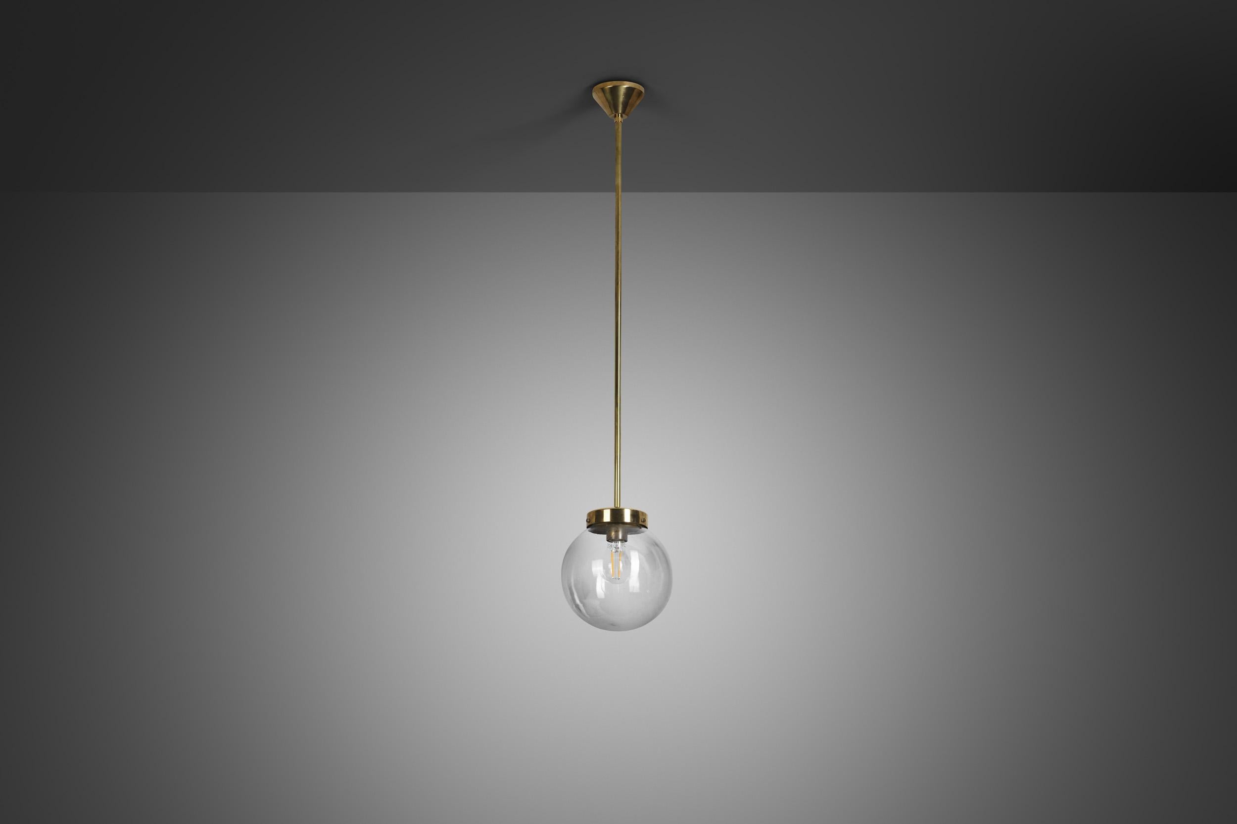 Mid-Century Modern Brass and Glass Ceiling Lamp, Europe ca 1950s For Sale 2