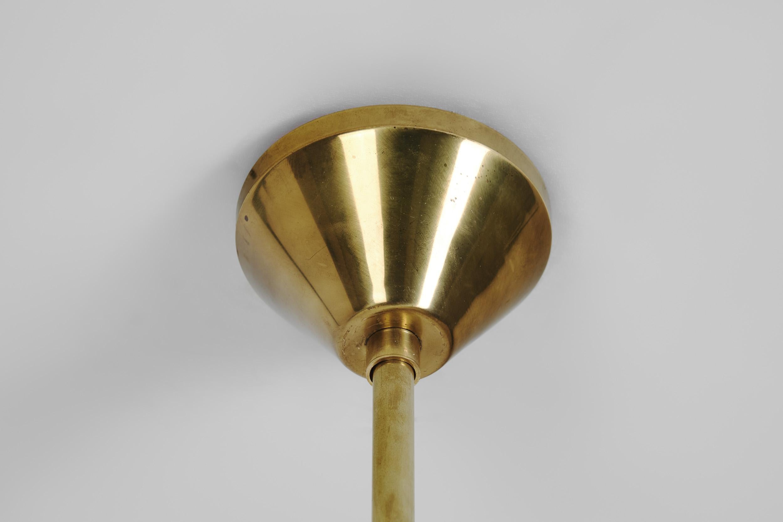 Mid-Century Modern Brass and Glass Ceiling Lamp, Europe ca 1950s For Sale 3