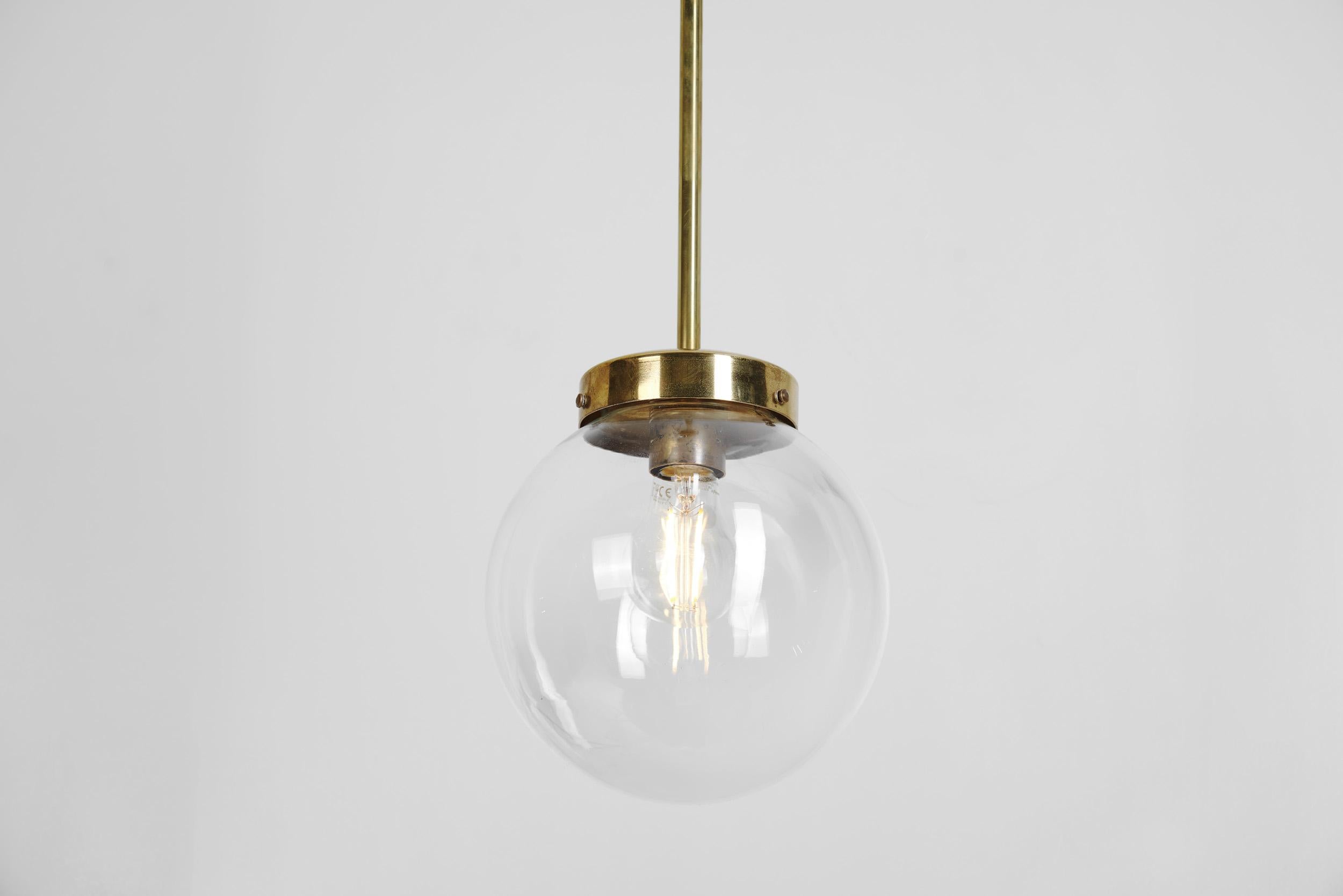 Mid-Century Modern Brass and Glass Ceiling Lamp, Europe ca 1950s For Sale 4