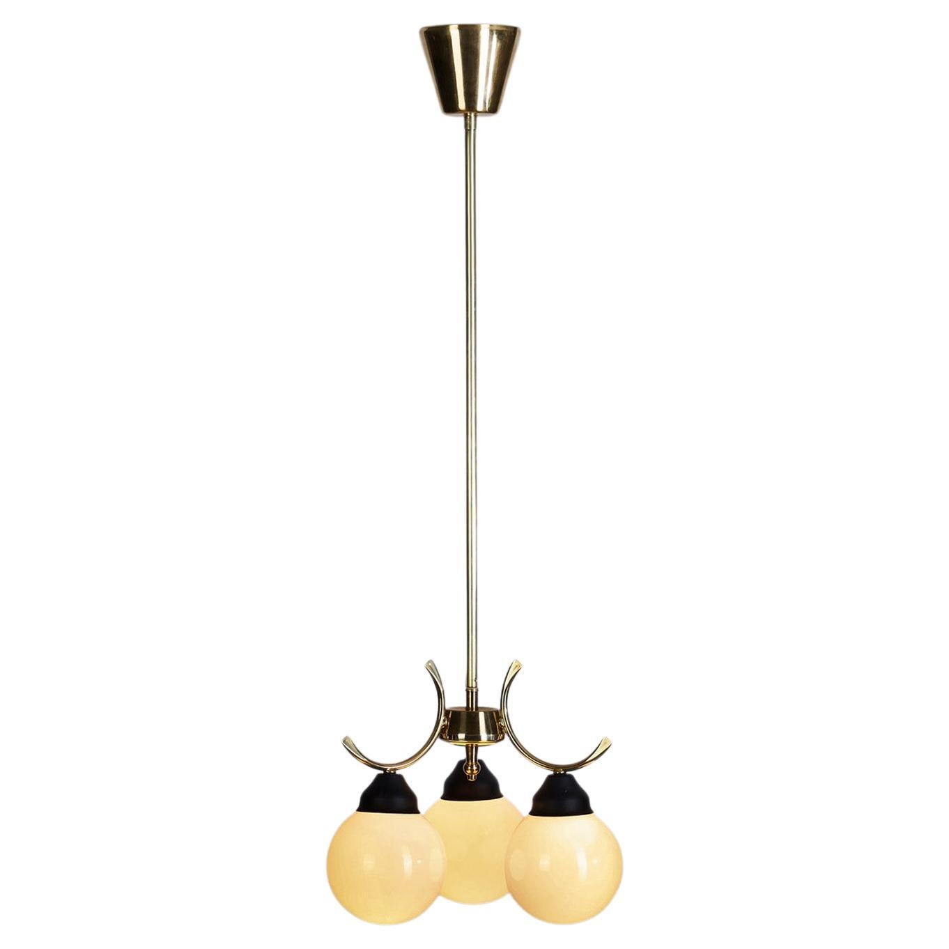 Mid-Century Modern Brass and Glass Ceiling Lamp, Europe, circa 1950s