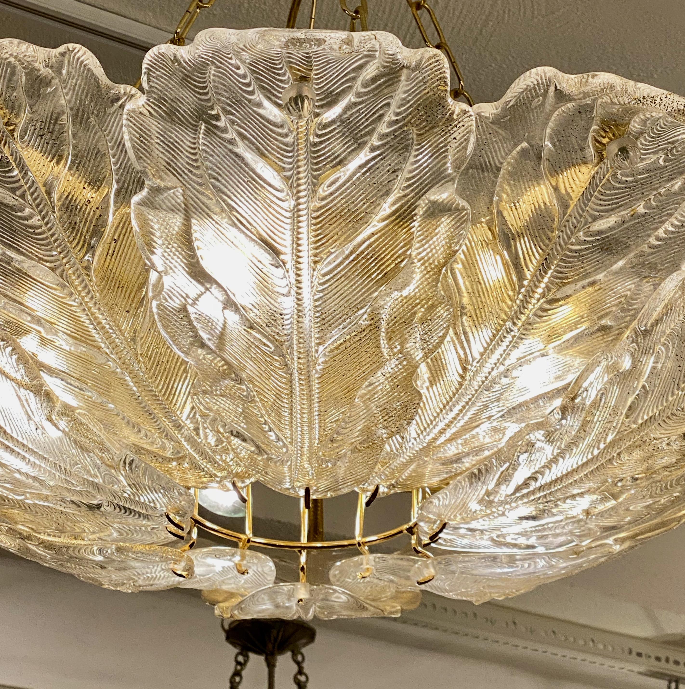 Mid Century Modern Brass and Glass Chandelier For Sale 5