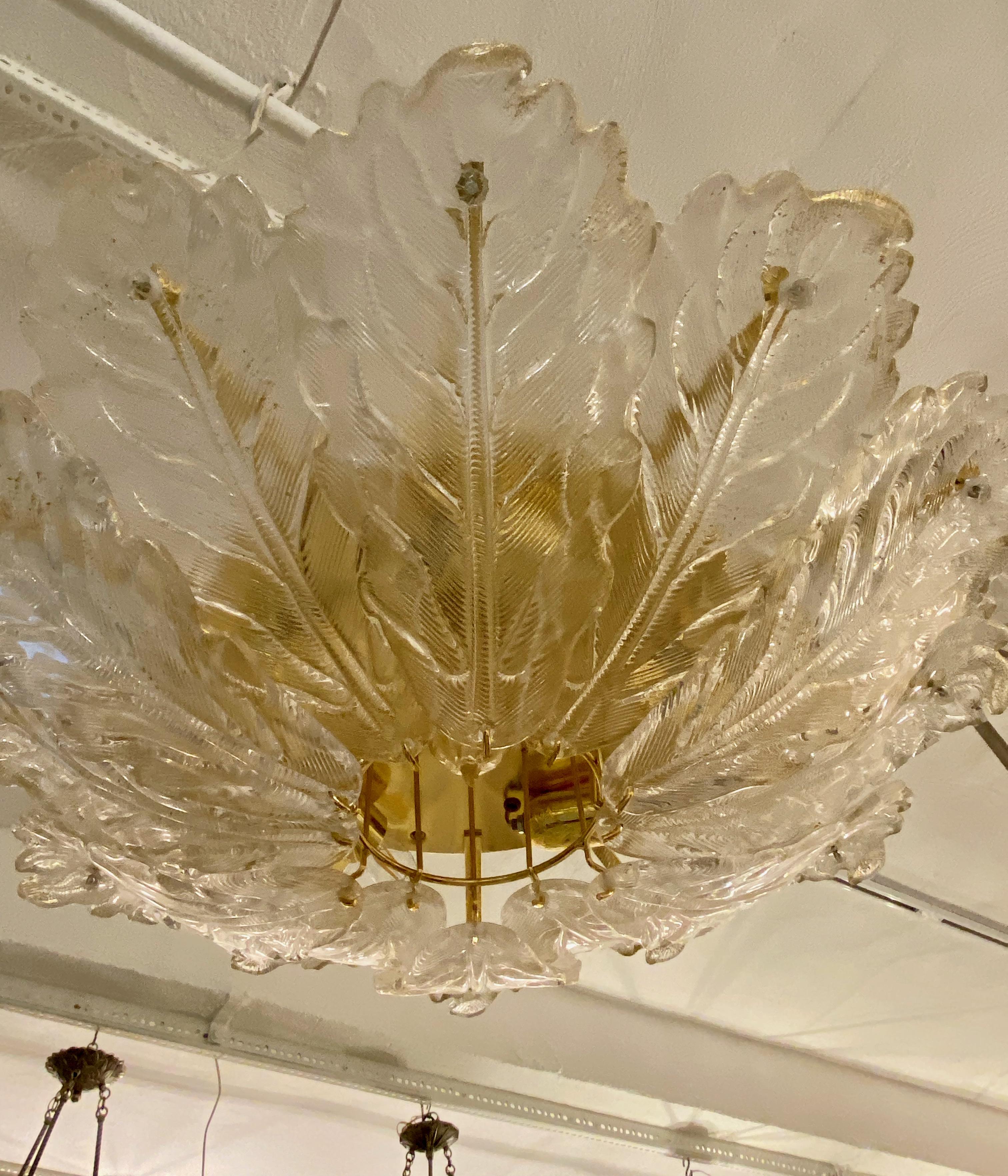 Mid Century Modern Brass and Glass Chandelier  In Good Condition For Sale In North Bergen, NJ