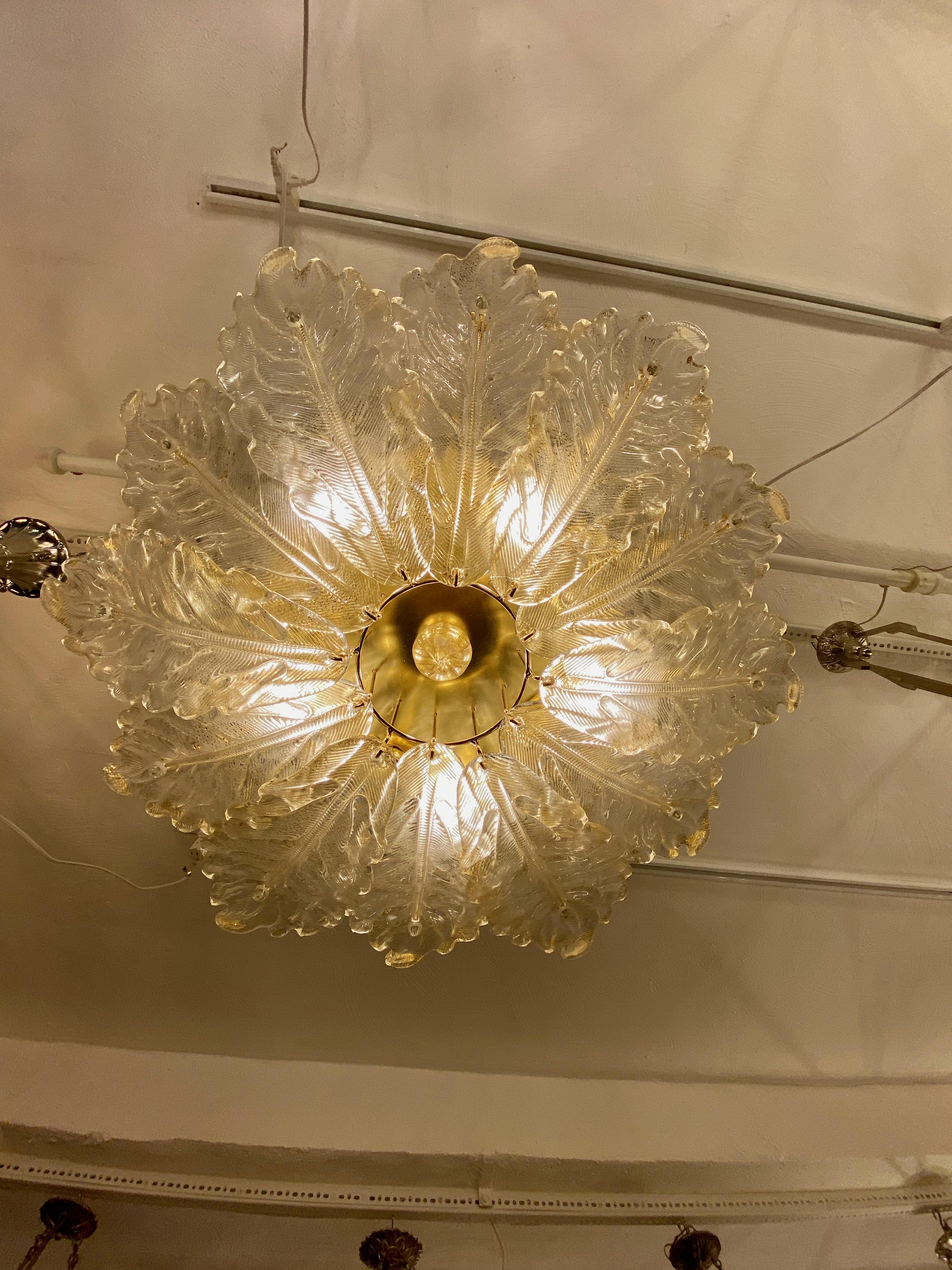 Mid Century Modern Brass and Glass Chandelier  For Sale 1