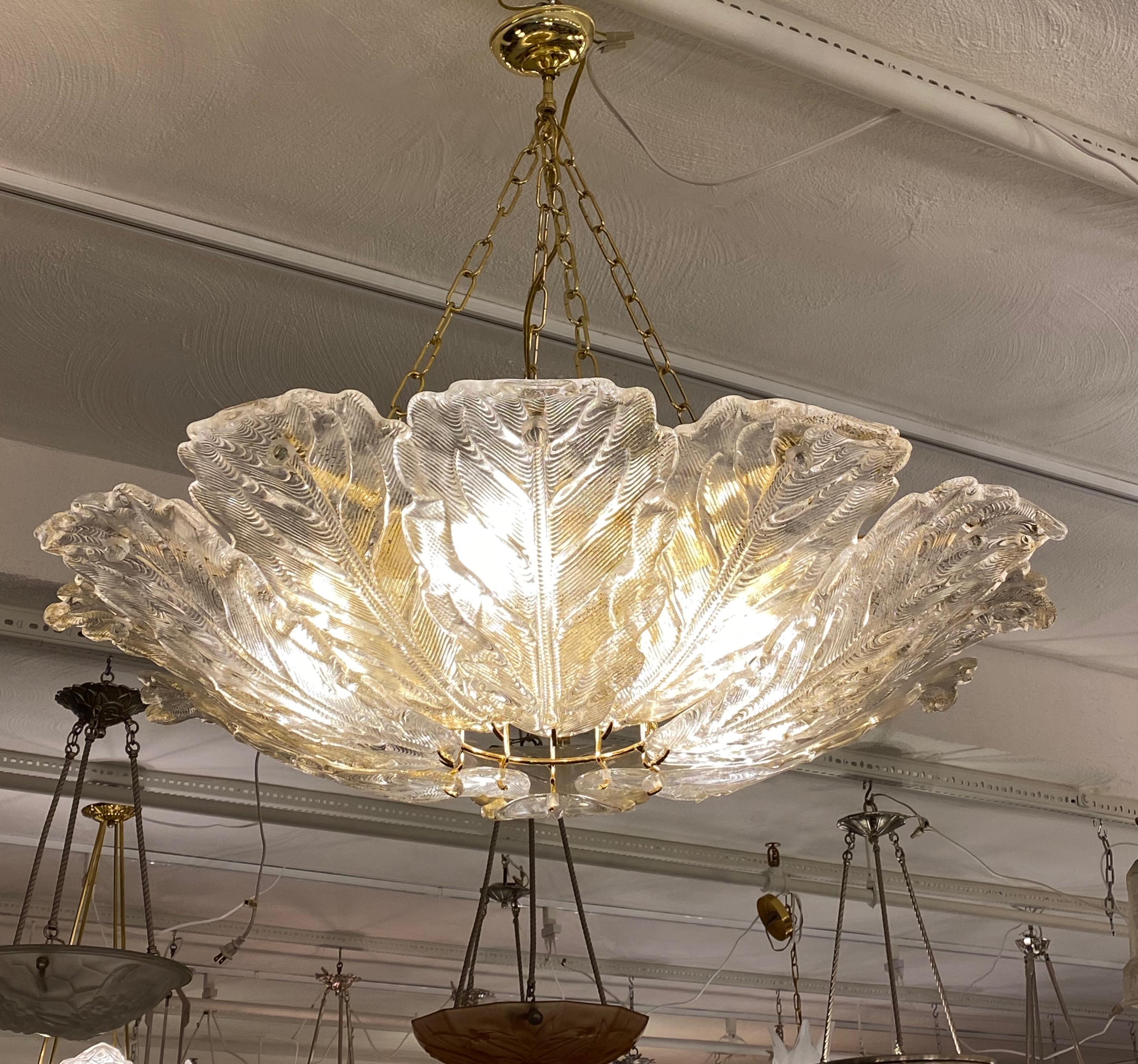 Mid Century Modern Brass and Glass Chandelier  For Sale 4