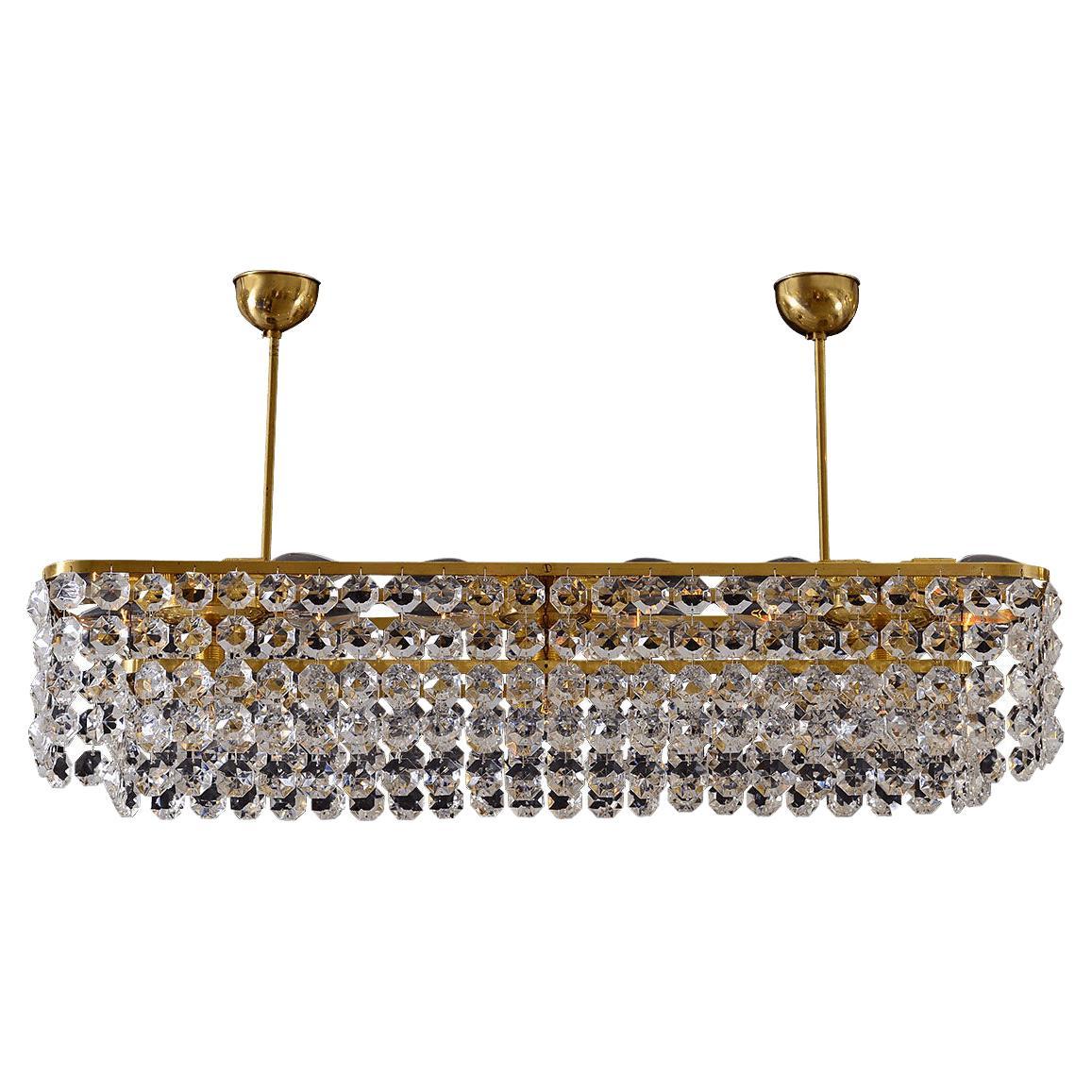 Mid-Century Modern Style Brass and Glass Chandelier, Re Edition