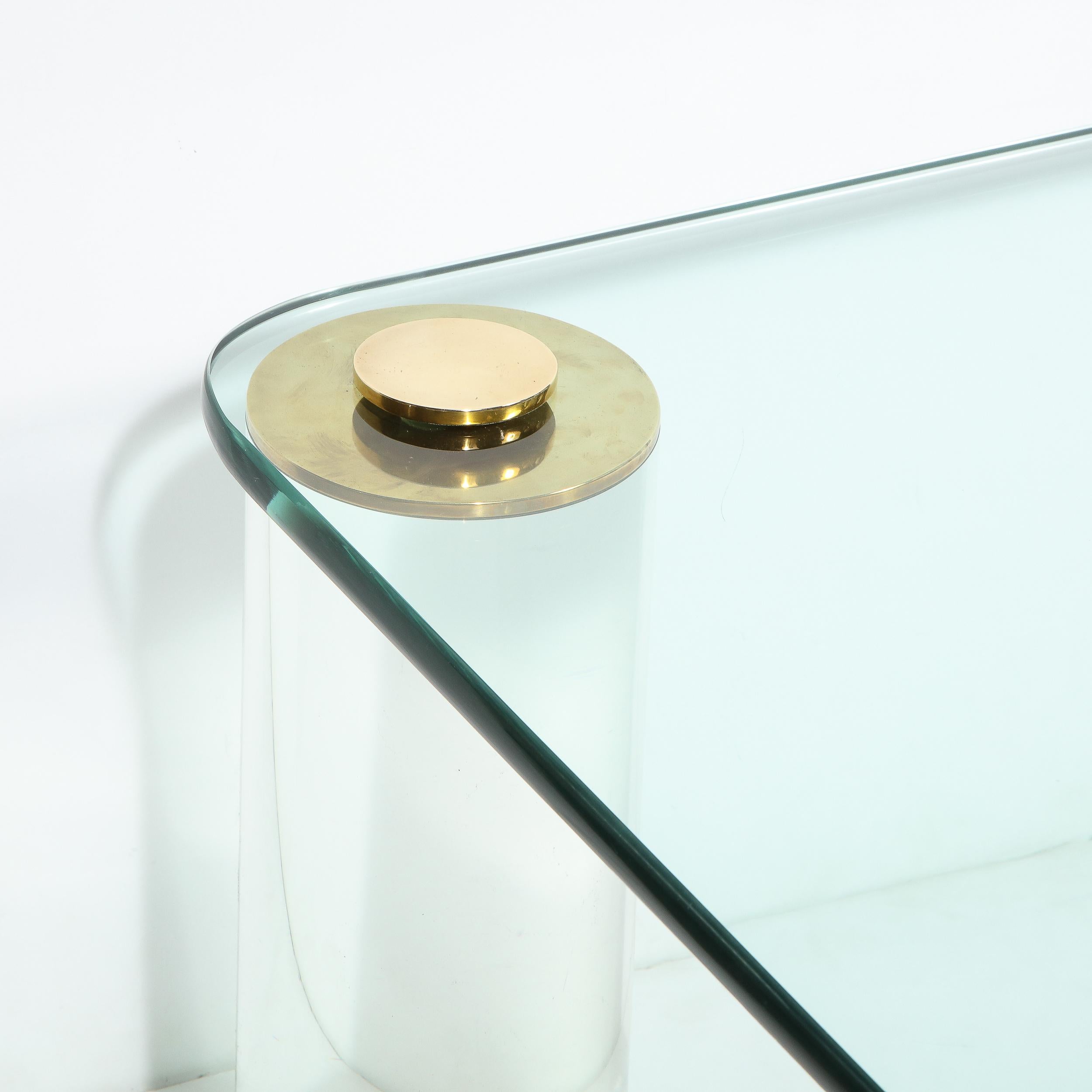Late 20th Century Mid-Century Modern Brass and Glass Cocktail Table with Cylindrical Lucite Legs