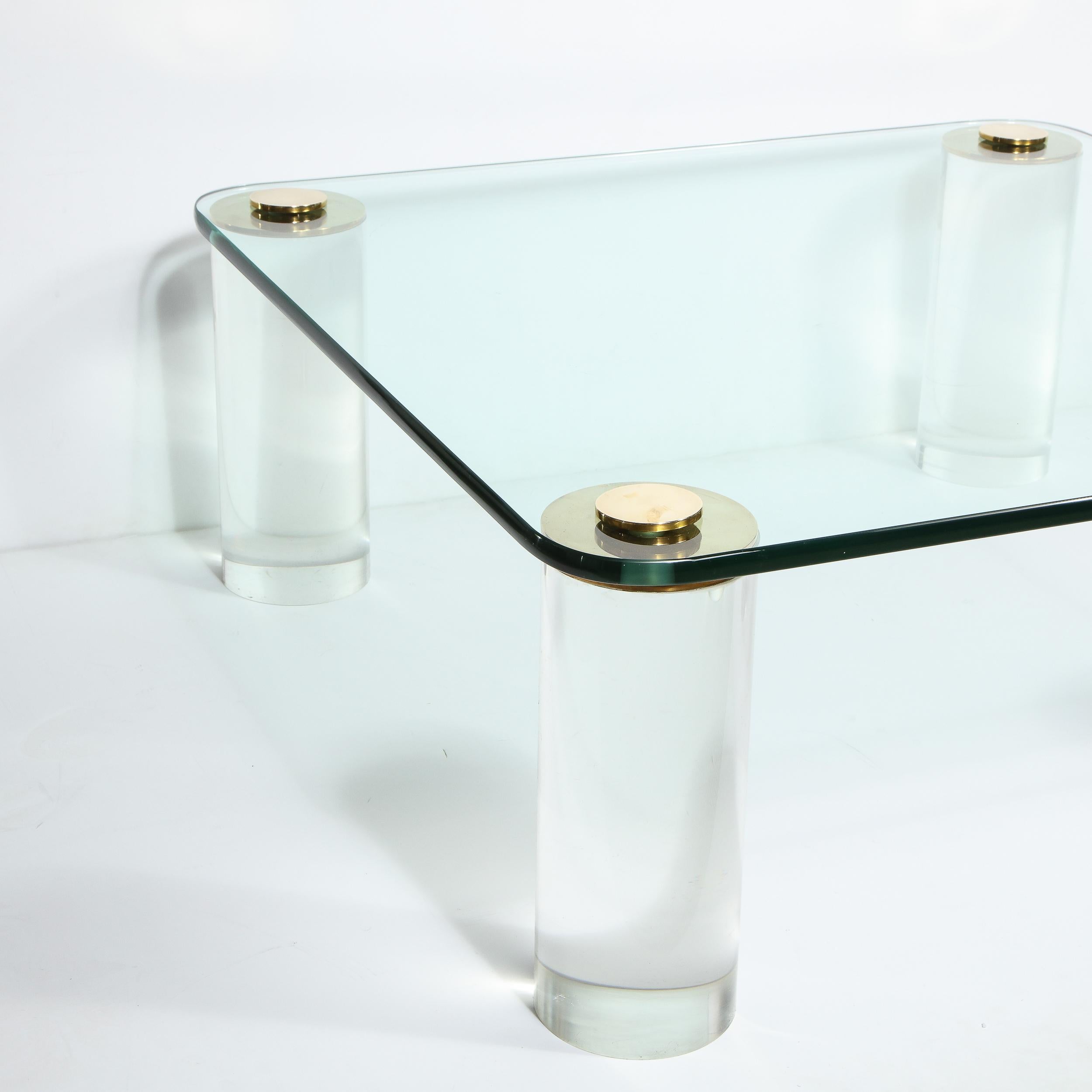 Mid-Century Modern Brass and Glass Cocktail Table with Cylindrical Lucite Legs 2