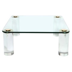 Mid-Century Modern Brass and Glass Cocktail Table with Cylindrical Lucite Legs