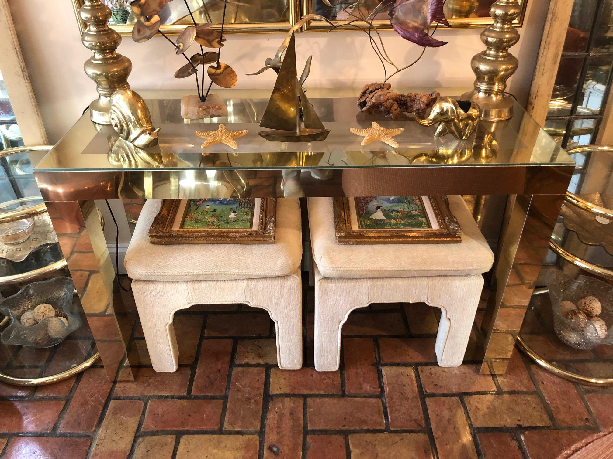 Mid-Century Modern Brass and Glass Console For Sale 14