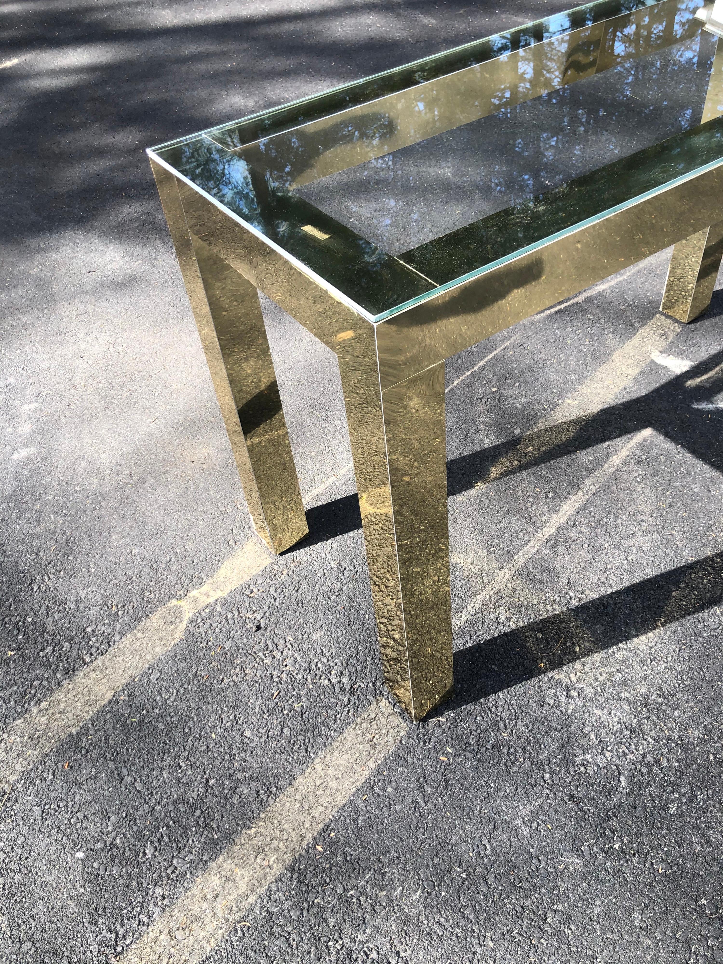 Fin du 20e siècle Console en laiton et verre The Moderns en vente
