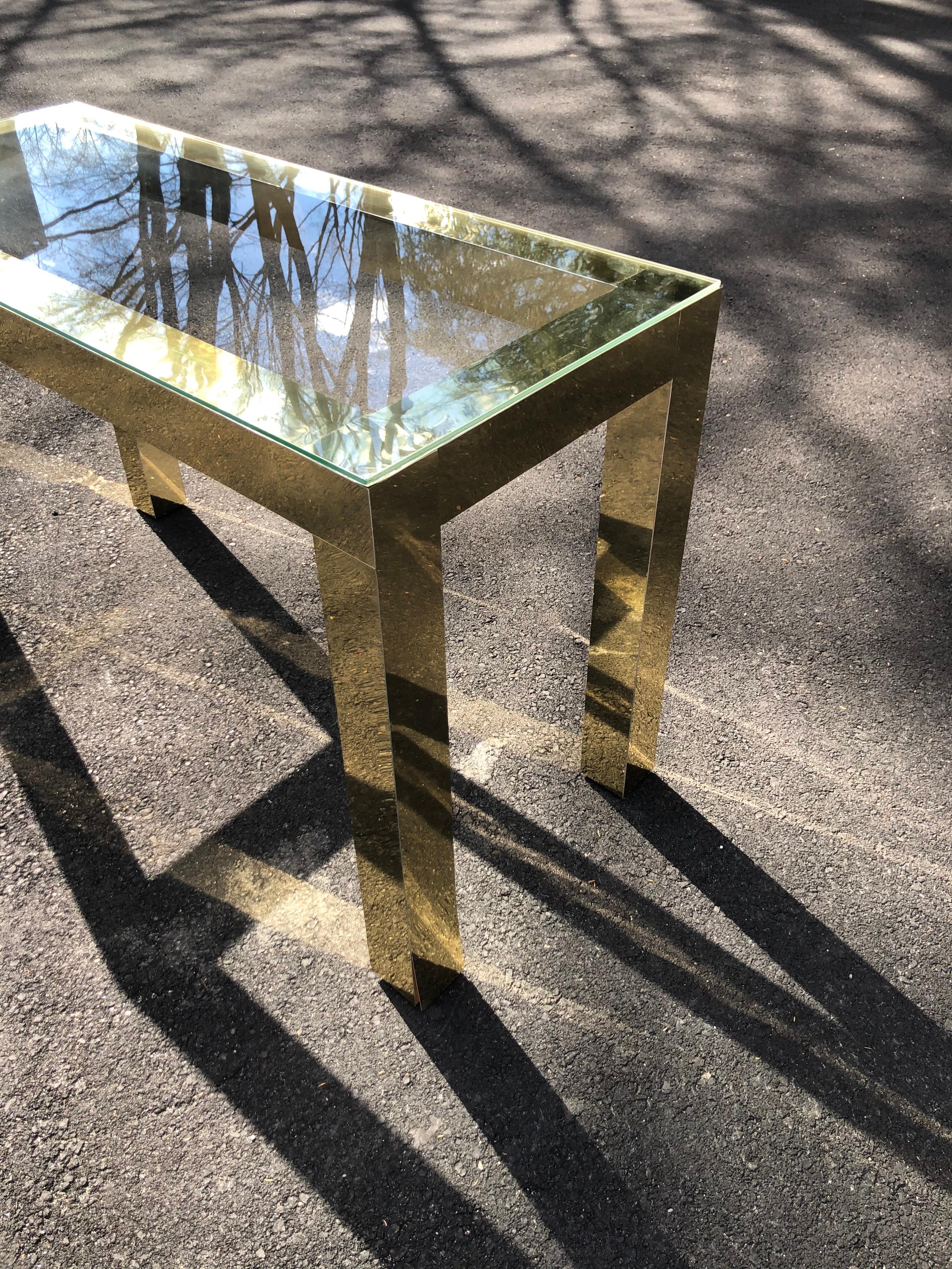 Mid-Century Modern Brass and Glass Console For Sale 1