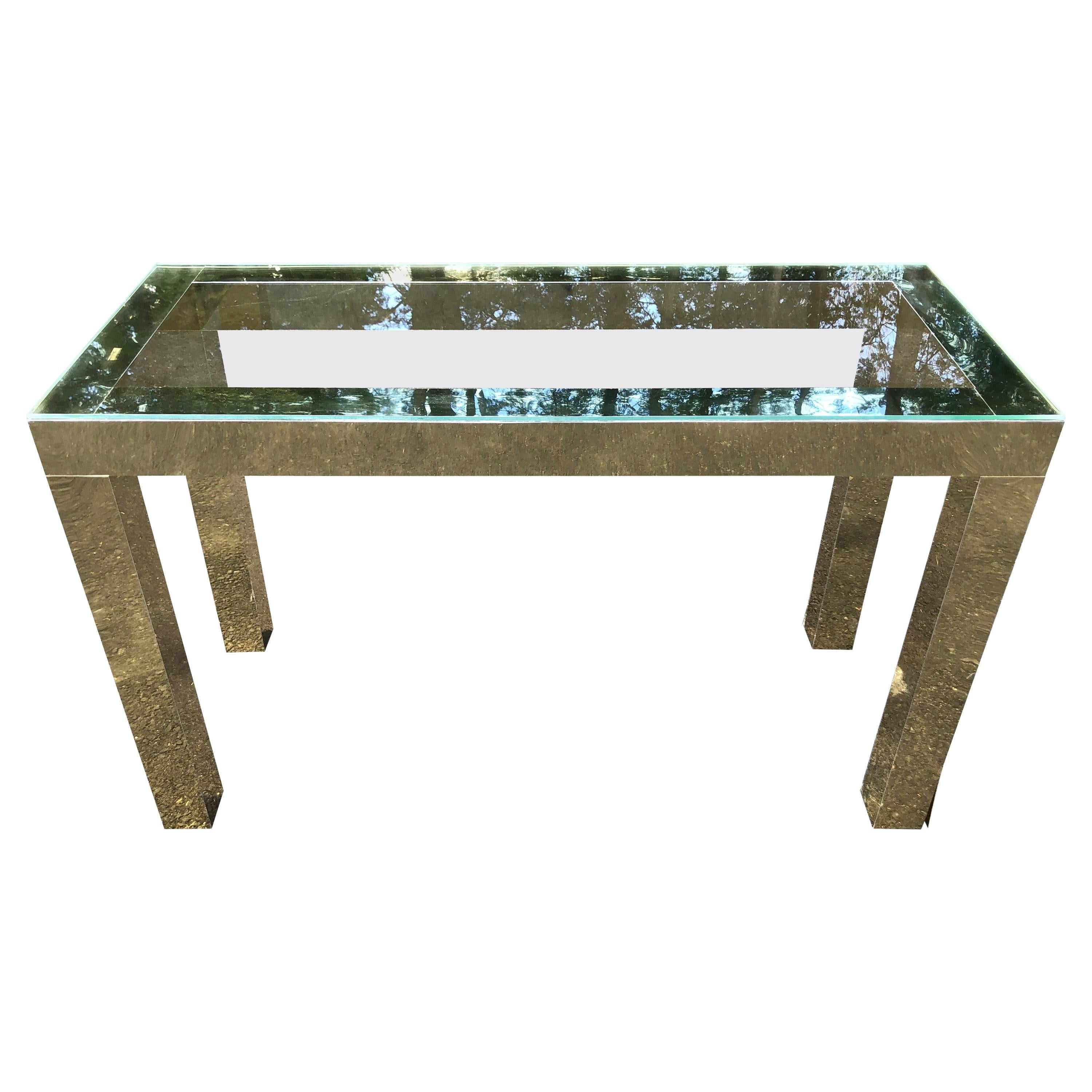 Mid-Century Modern Brass and Glass Console For Sale