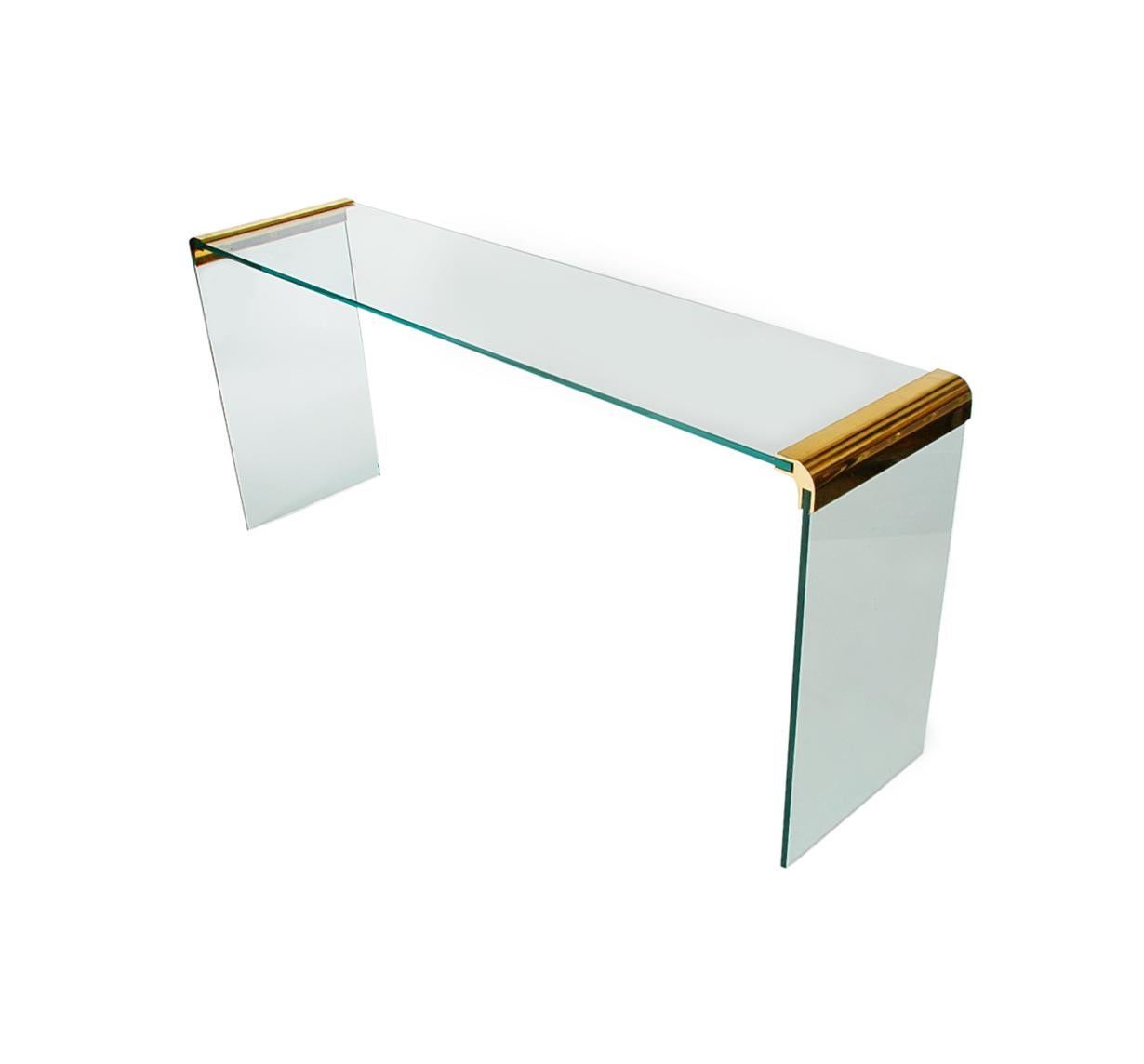 Mid-Century Modern Brass and Glass Console or Sofa Table by Leon Rosen for Pace 1