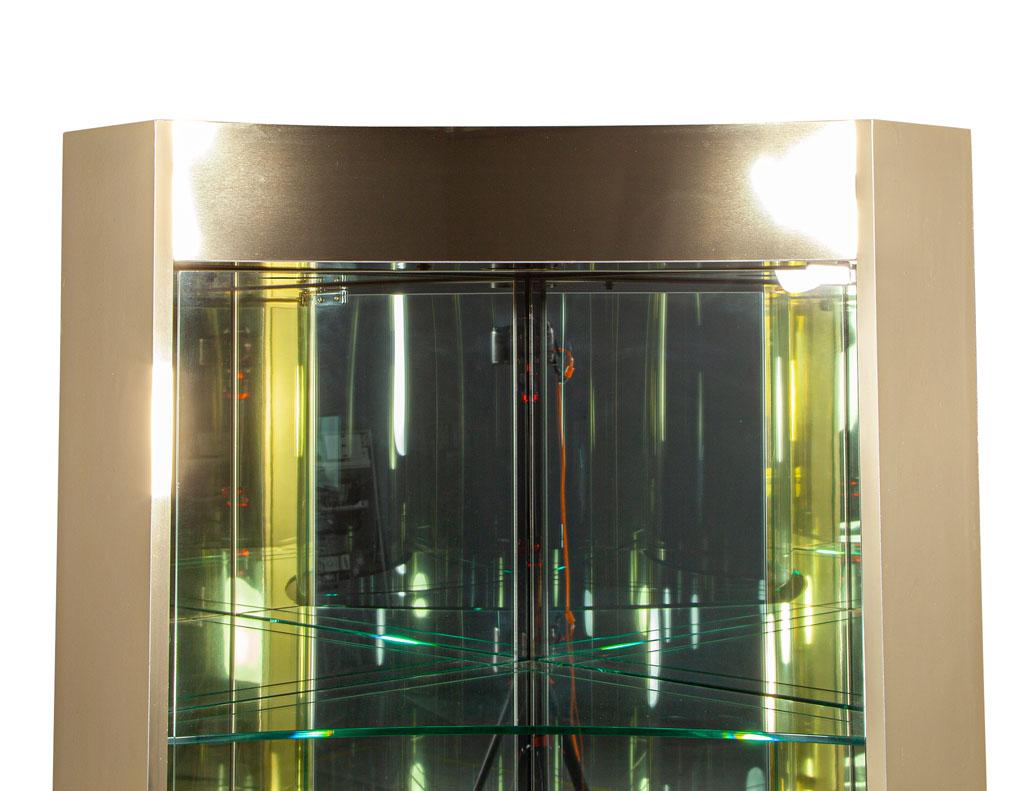 Mid-Century Modern Brass And Glass Corner Curio Display Cabinet 1