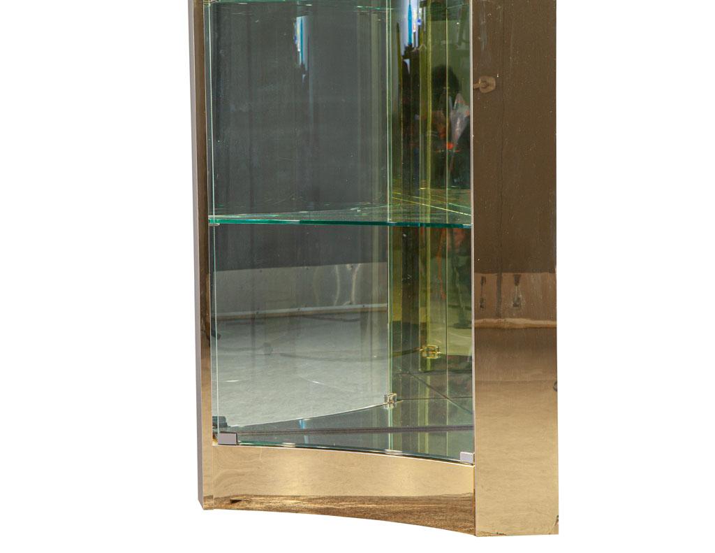 Mid-Century Modern Brass And Glass Corner Curio Display Cabinet For Sale 3