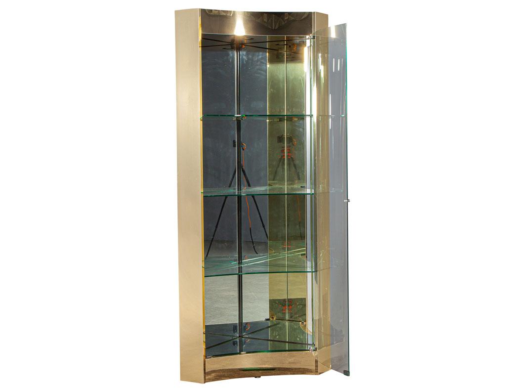 Mid-Century Modern Brass And Glass Corner Curio Display Cabinet For Sale 6