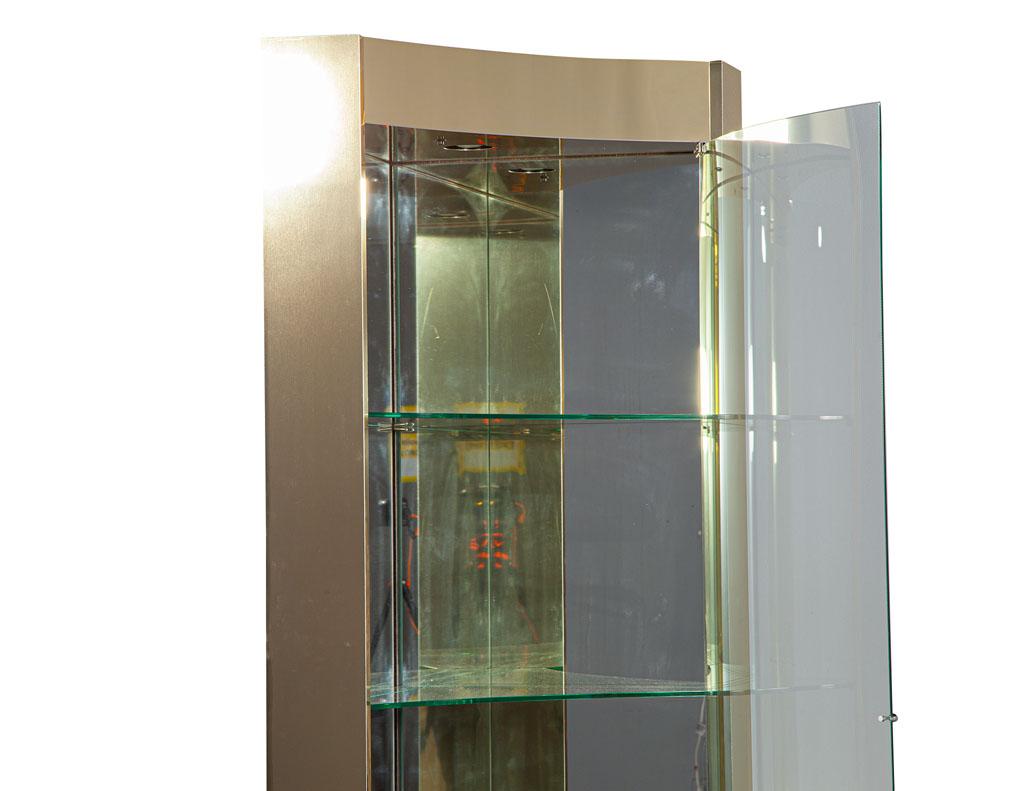 Late 20th Century Mid-Century Modern Brass And Glass Corner Curio Display Cabinet For Sale
