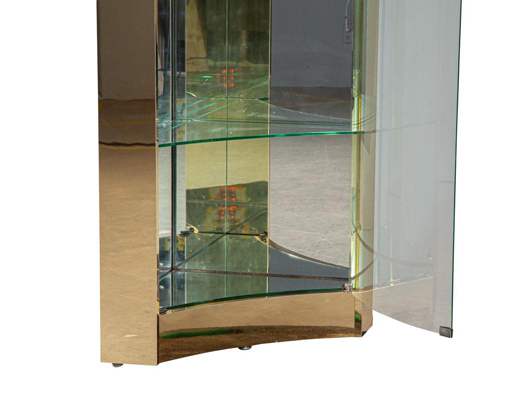 Metal Mid-Century Modern Brass And Glass Corner Curio Display Cabinet