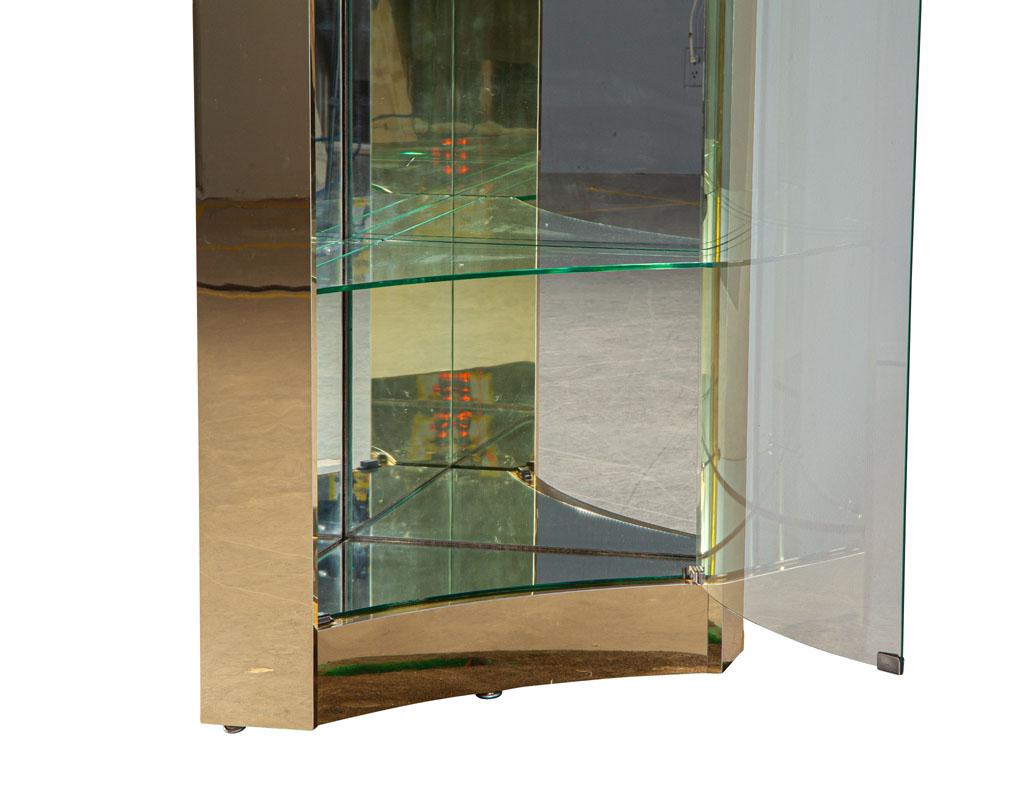 Metal Mid-Century Modern Brass And Glass Corner Curio Display Cabinet For Sale