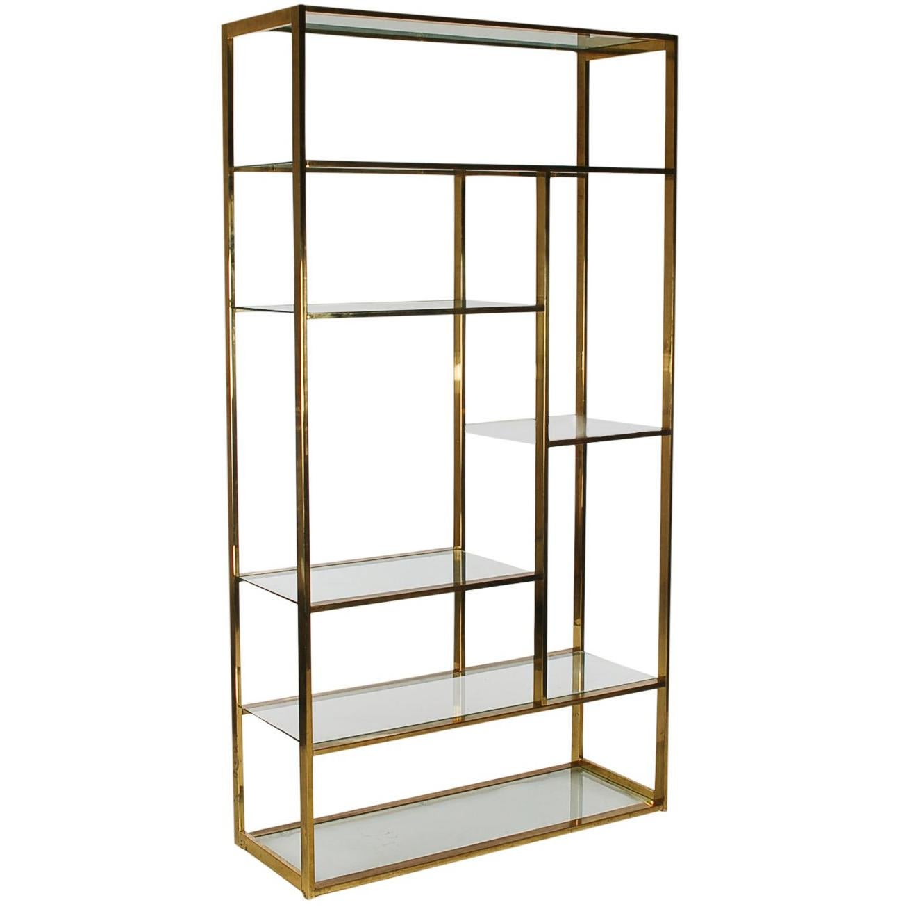 Mid-Century Modern Brass and Glass Étagère Attributed to Milo Baughman