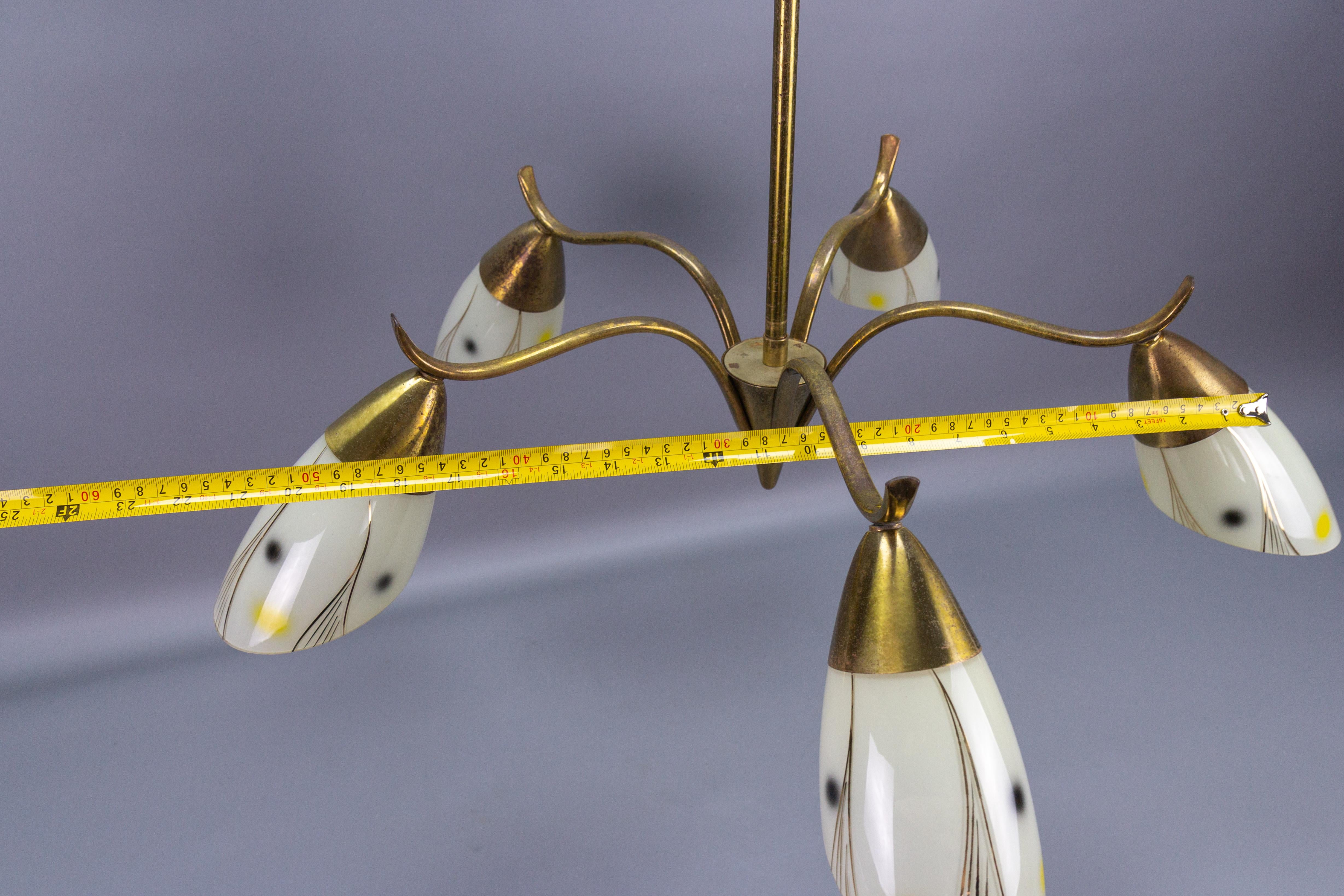 Mid-Century Modern Brass and Glass Five-Light Sputnik Chandelier, ca. 1950 For Sale 6
