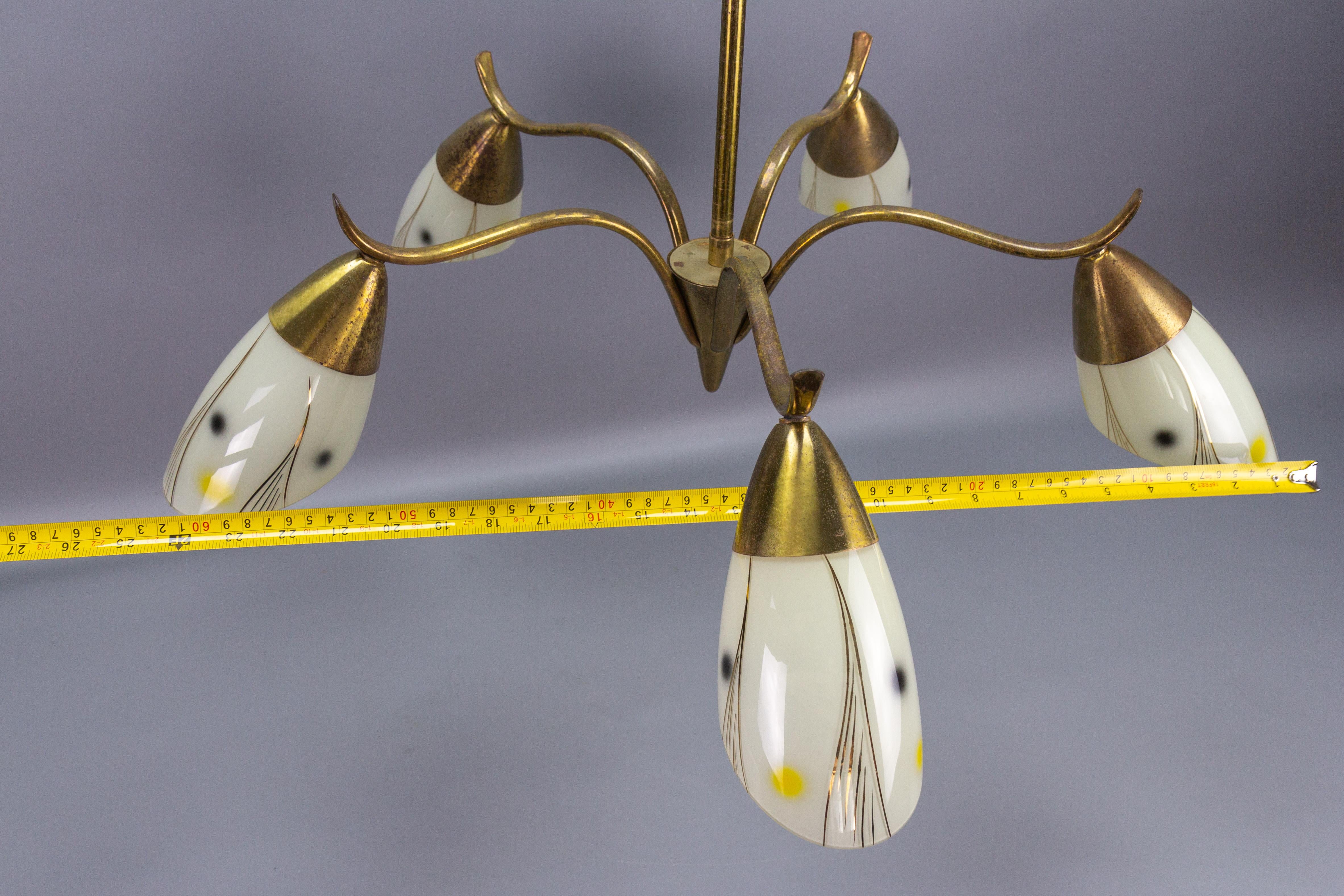 Mid-Century Modern Brass and Glass Five-Light Sputnik Chandelier, ca. 1950 For Sale 7