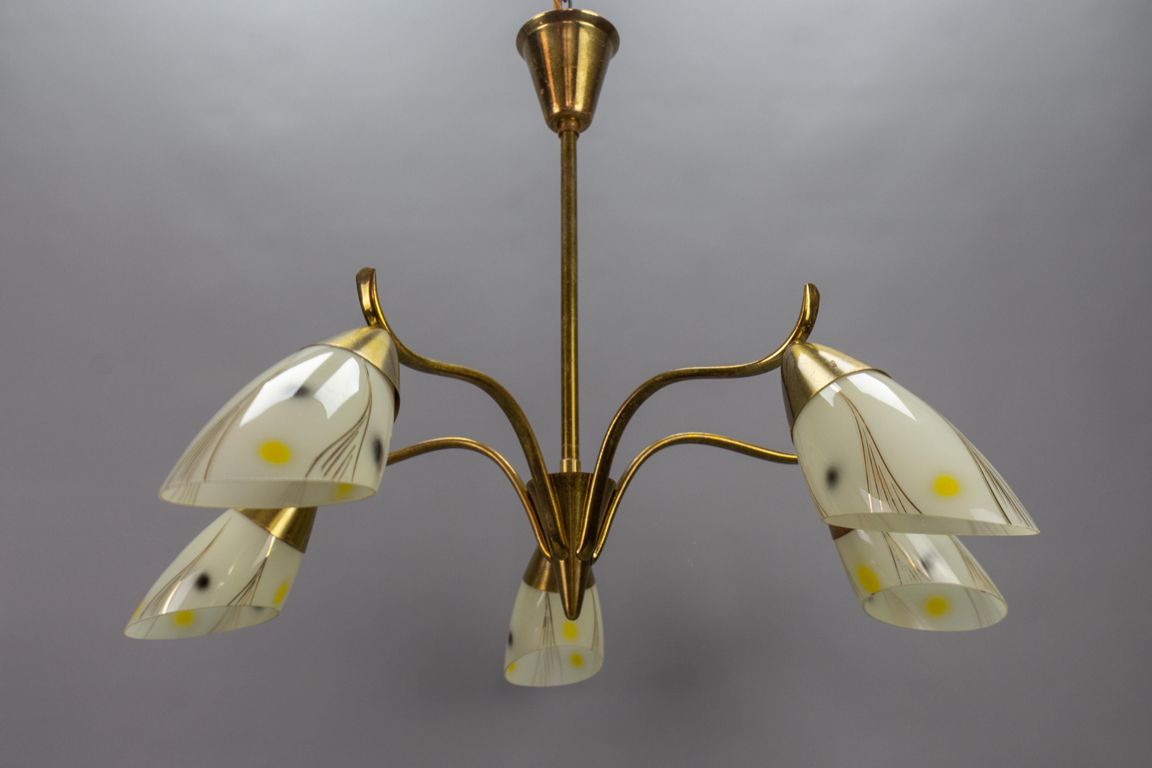 Mid-Century Modern Brass and Glass Five-Light Sputnik Chandelier, ca. 1950 For Sale 13