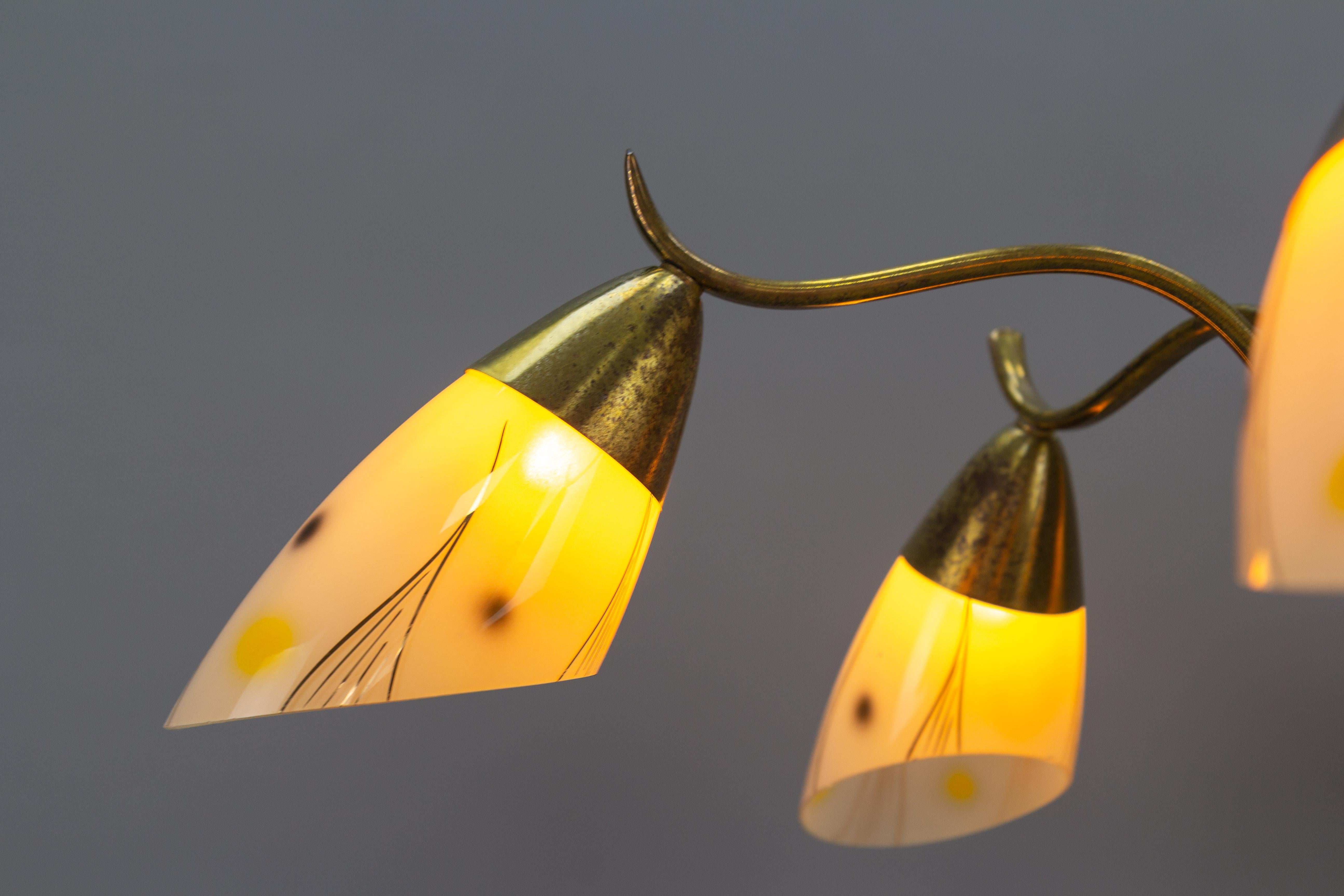 Mid-20th Century Mid-Century Modern Brass and Glass Five-Light Sputnik Chandelier, ca. 1950 For Sale
