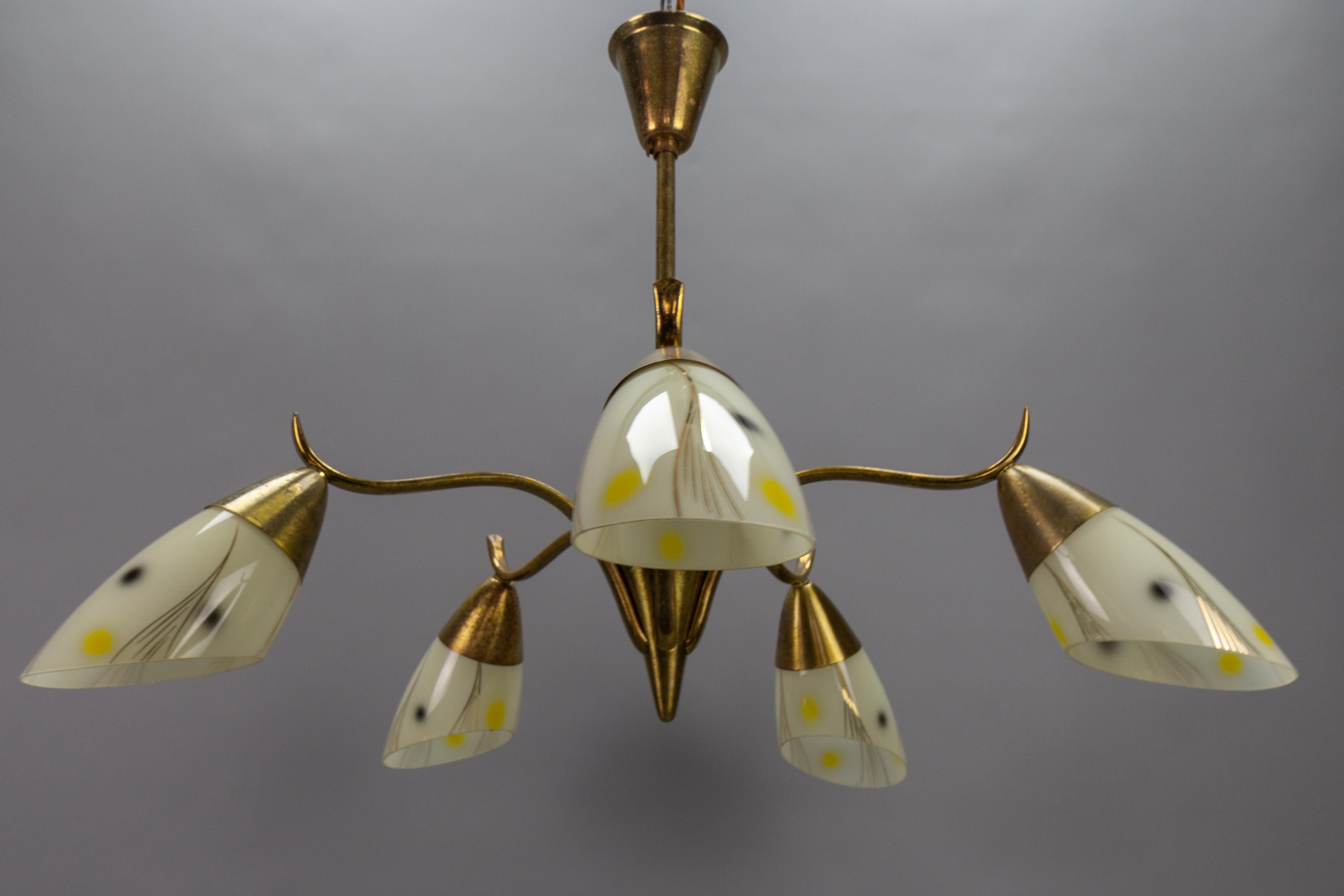 Mid-Century Modern Brass and Glass Five-Light Sputnik Chandelier, ca. 1950 For Sale 2