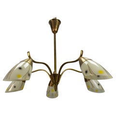 Mid-Century Modern Brass and Glass Five-Light Sputnik Chandelier, ca. 1950