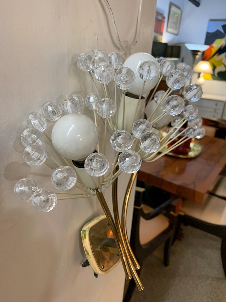 MidCentury Modern Brass and Glass Floral Wall Sconce Light For Sale at 1stDibs