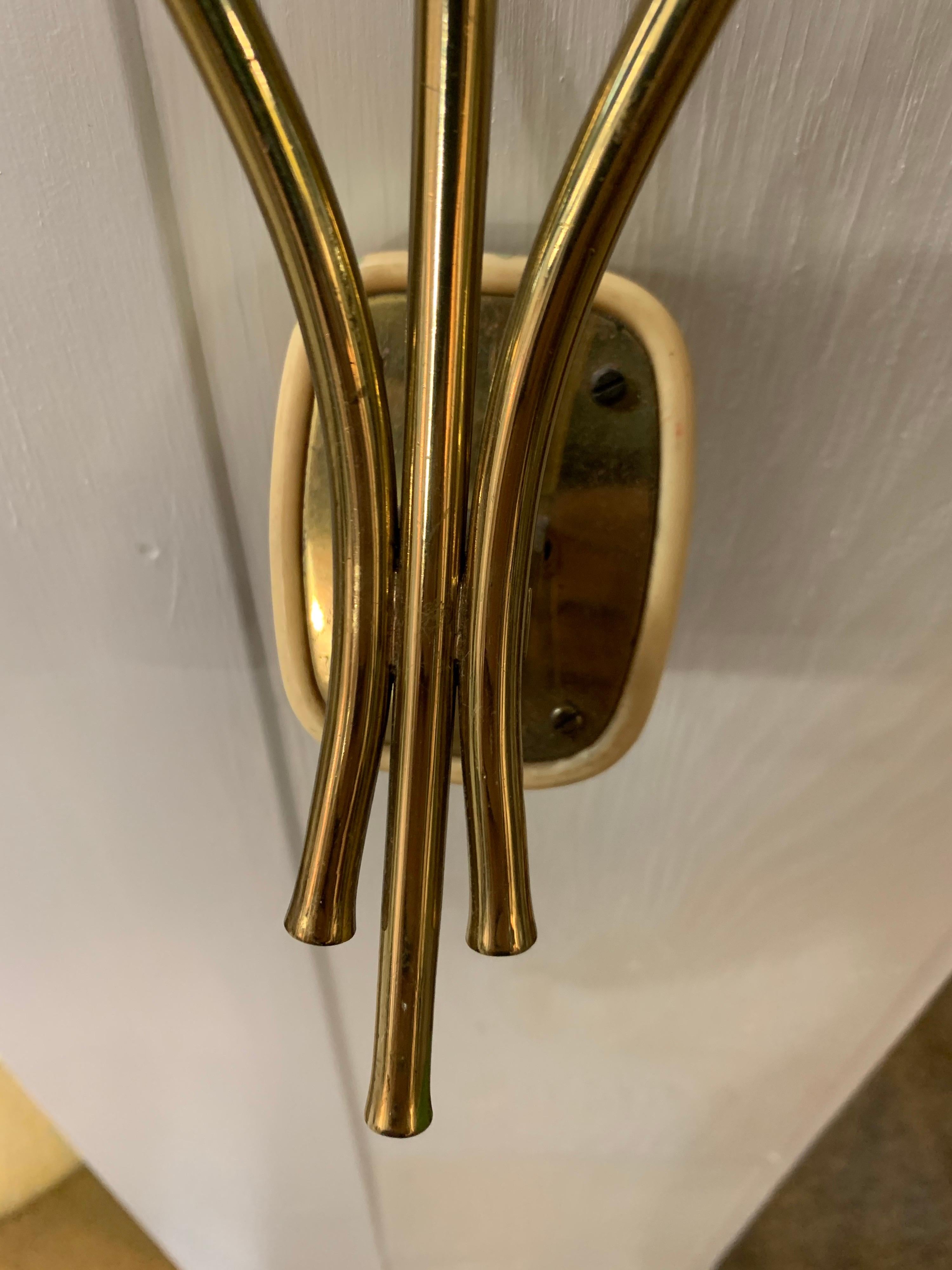 American Mid-Century Modern Brass and Glass Floral Wall Sconce Light