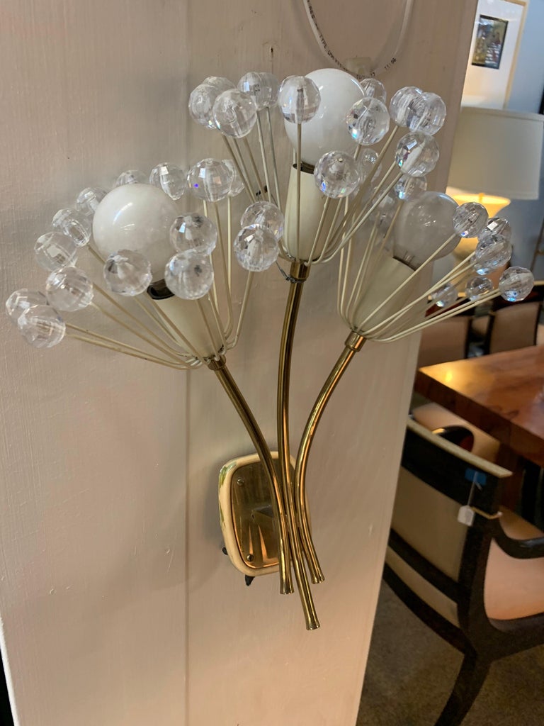 MidCentury Modern Brass and Glass Floral Wall Sconce Light For Sale at 1stDibs