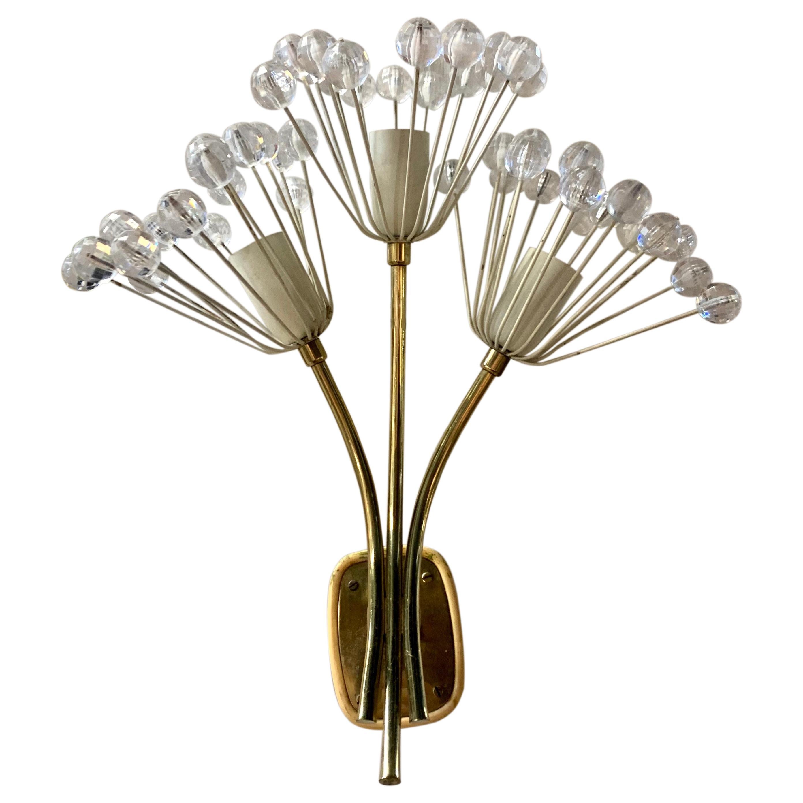 Mid-Century Modern Brass and Glass Floral Wall Sconce Light