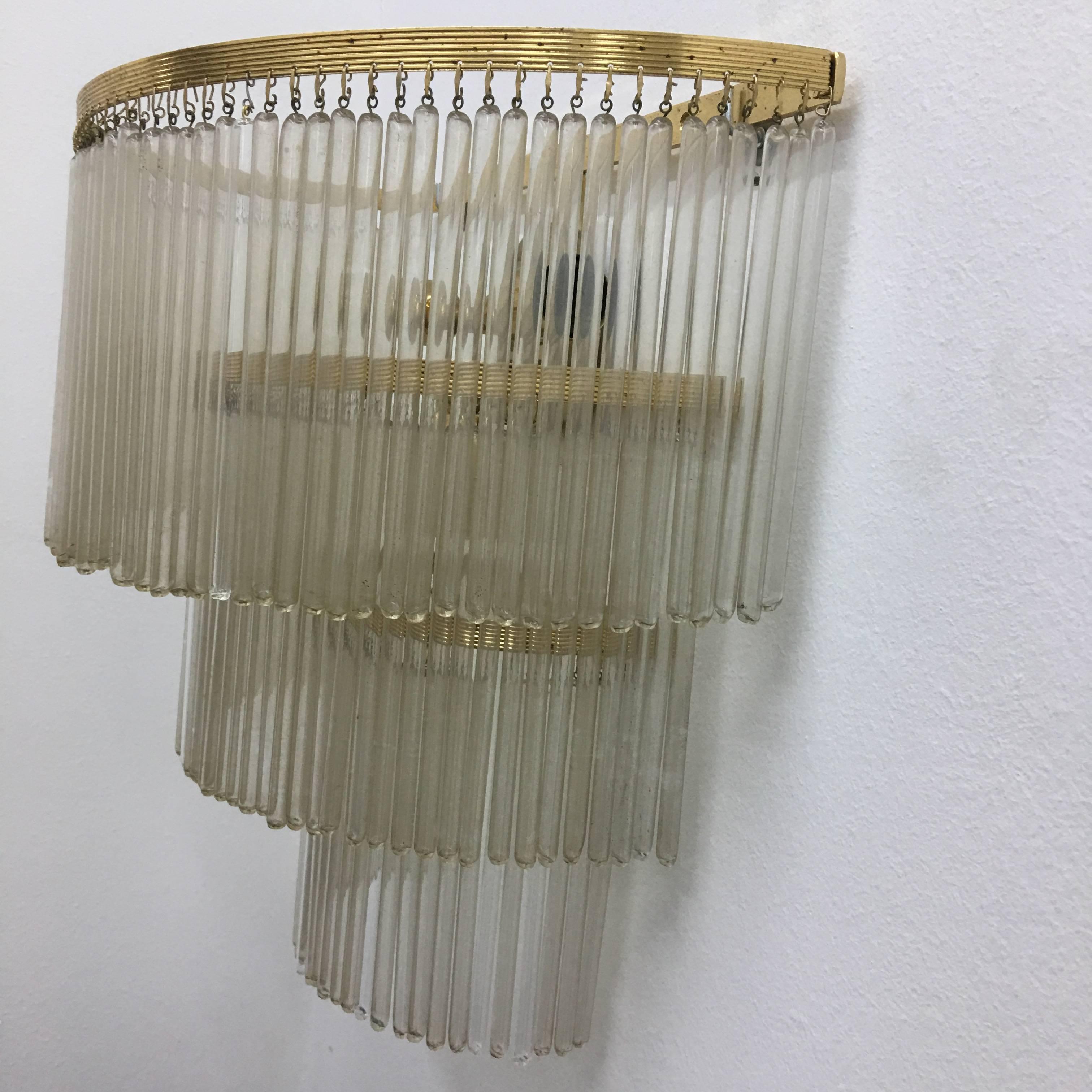 20th Century 1950s Mid-Century Modern Brass and Glass Huge Wall Sconce For Sale